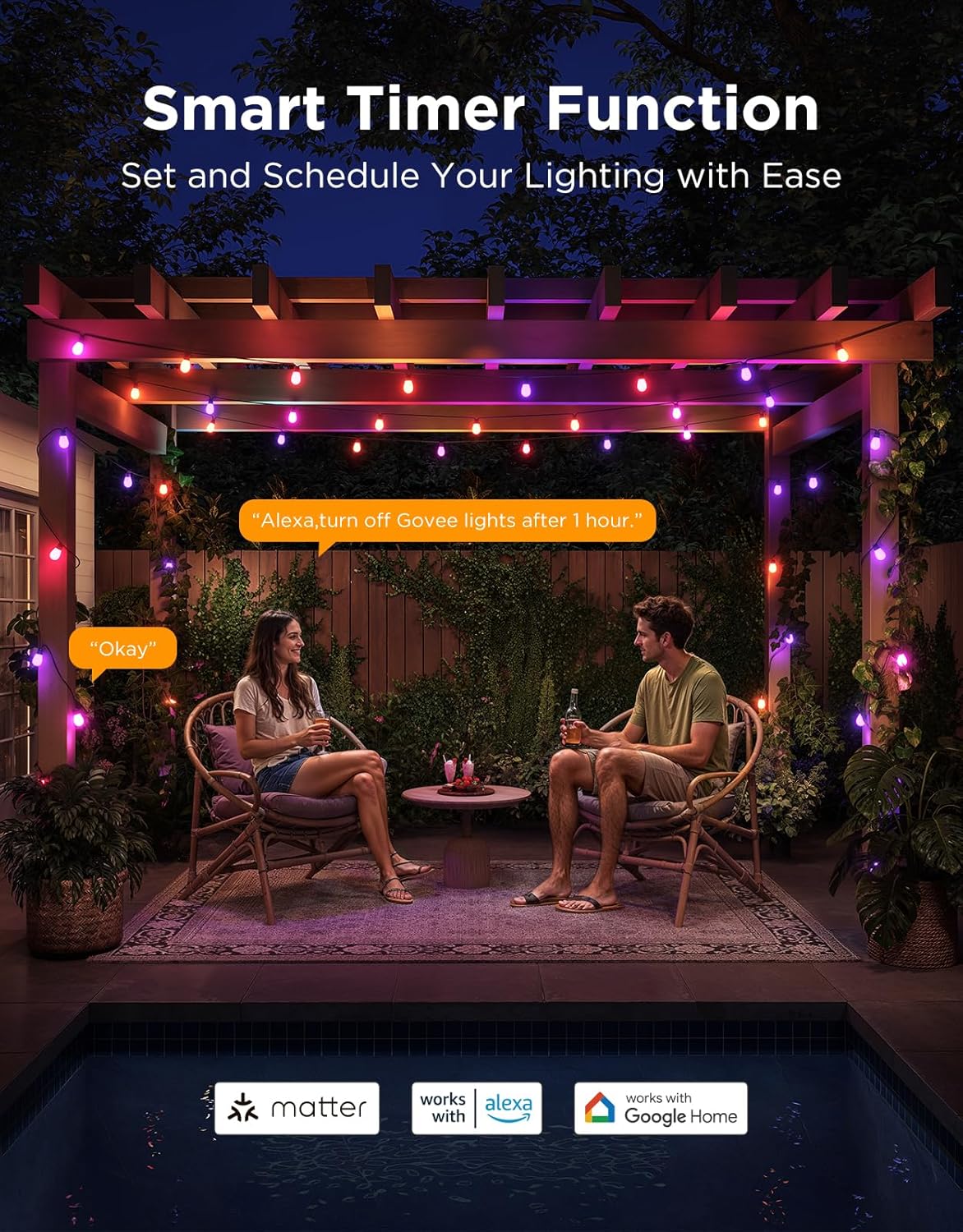 S14 Bulb Outdoor String Lights 2, 96ft Smart RGBIC Warm White Patio Lights