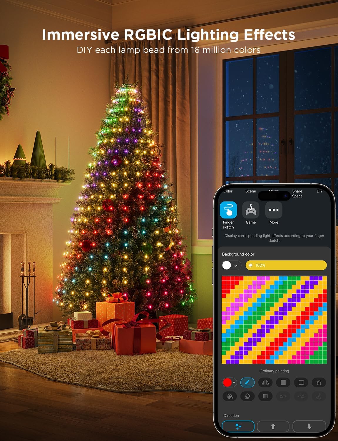 Christmas Tree Lights, Smart RGBIC 480 LEDs Christmas Lights Outdoor, 6.6ft × 24 String Lights for Holiday Decor, IP65 Waterproof, Music Sync, Voice Control, 60+ Scene Modes, Green Wire