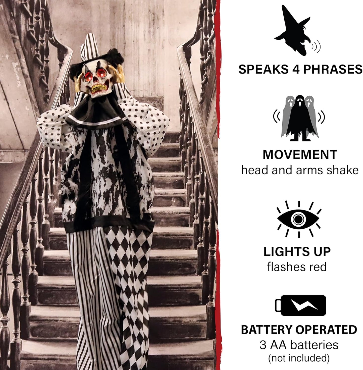 Hill Farm Life-Size Scary Talking Clown Halloween Animatronic