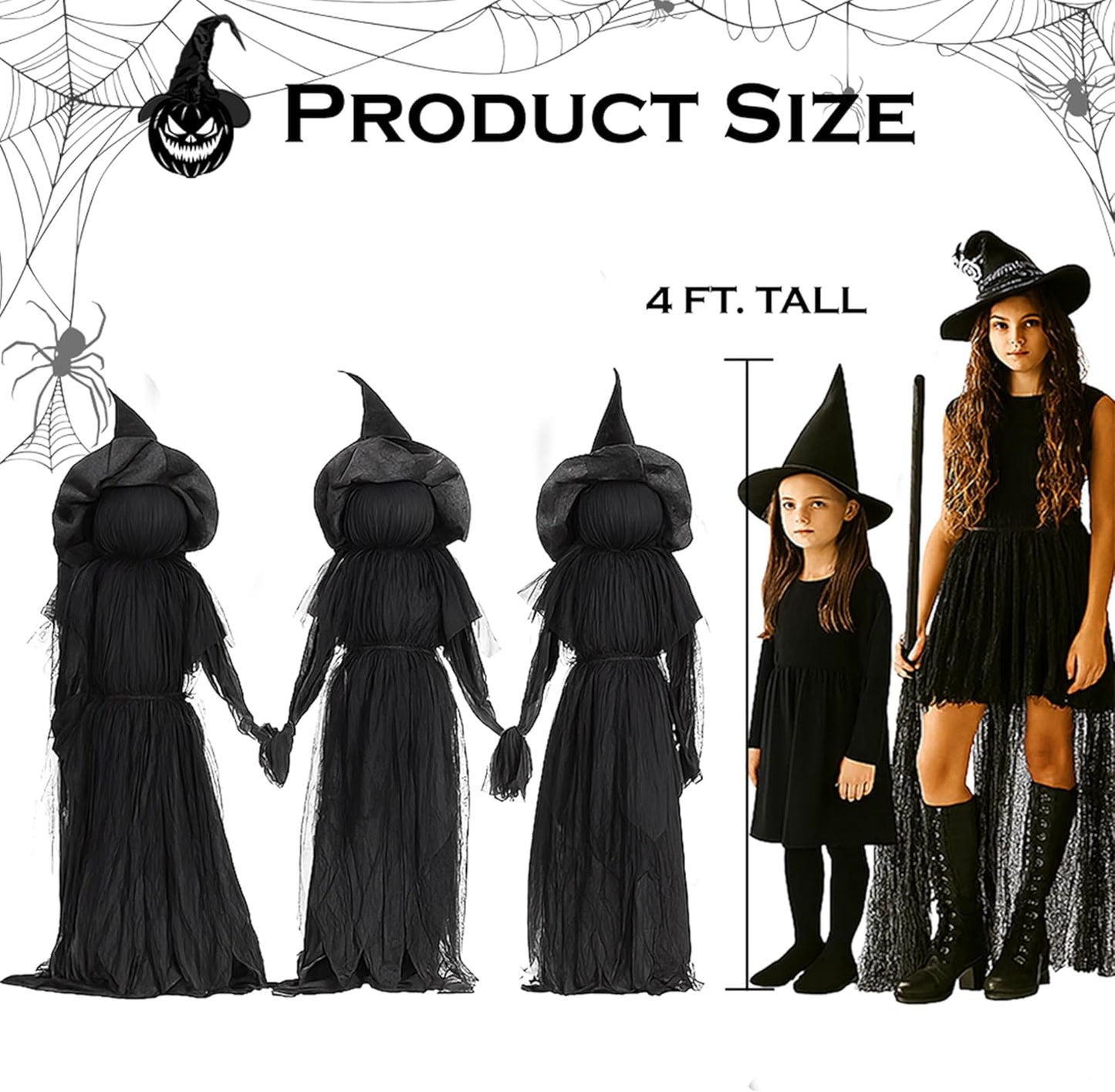 Halloween Witches with Hats Stakes | 4 Feet Tall |