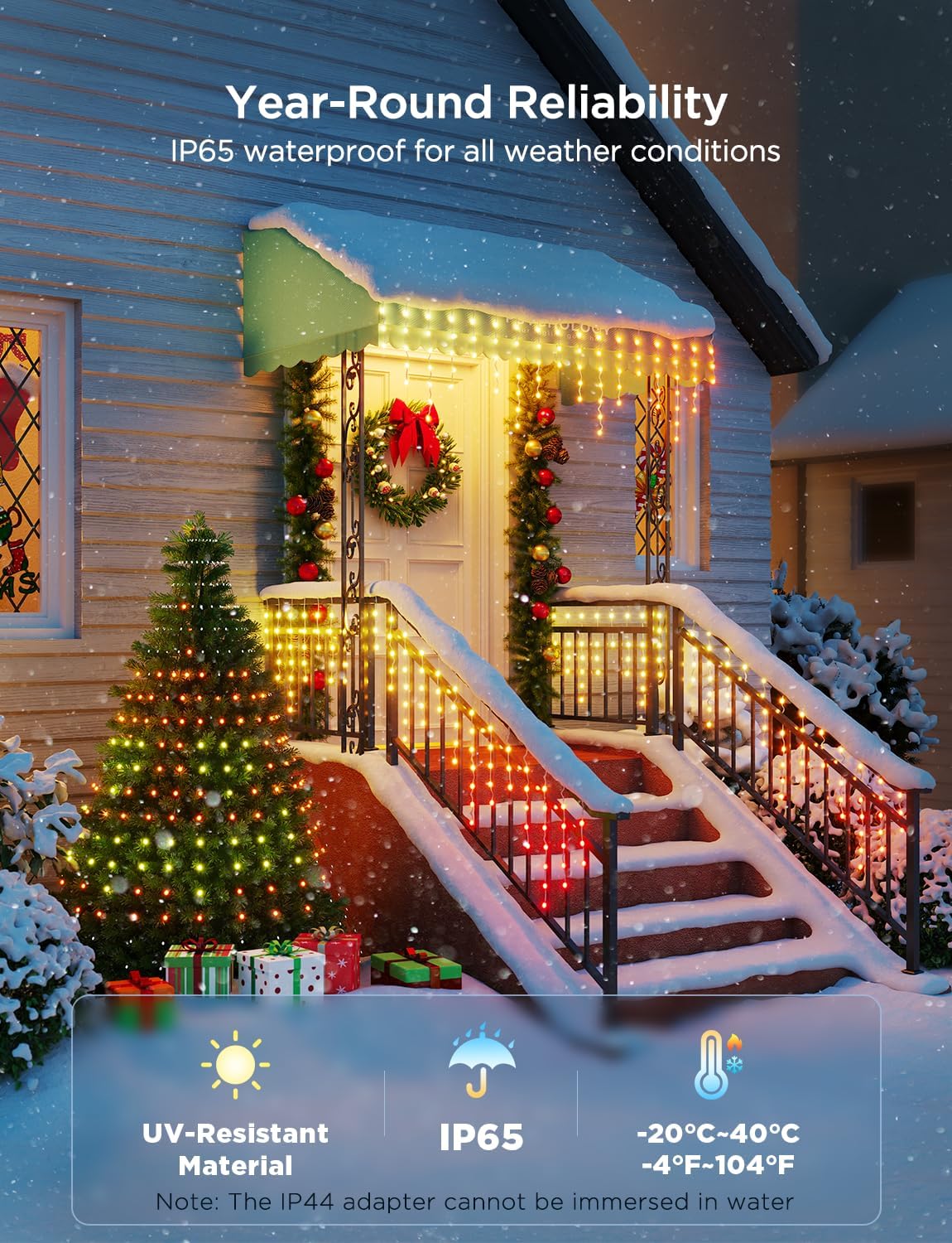 Christmas Tree Lights, Smart RGBIC 480 LEDs Christmas Lights Outdoor, 6.6ft × 24 String Lights for Holiday Decor, IP65 Waterproof, Music Sync, Voice Control, 60+ Scene Modes, Green Wire