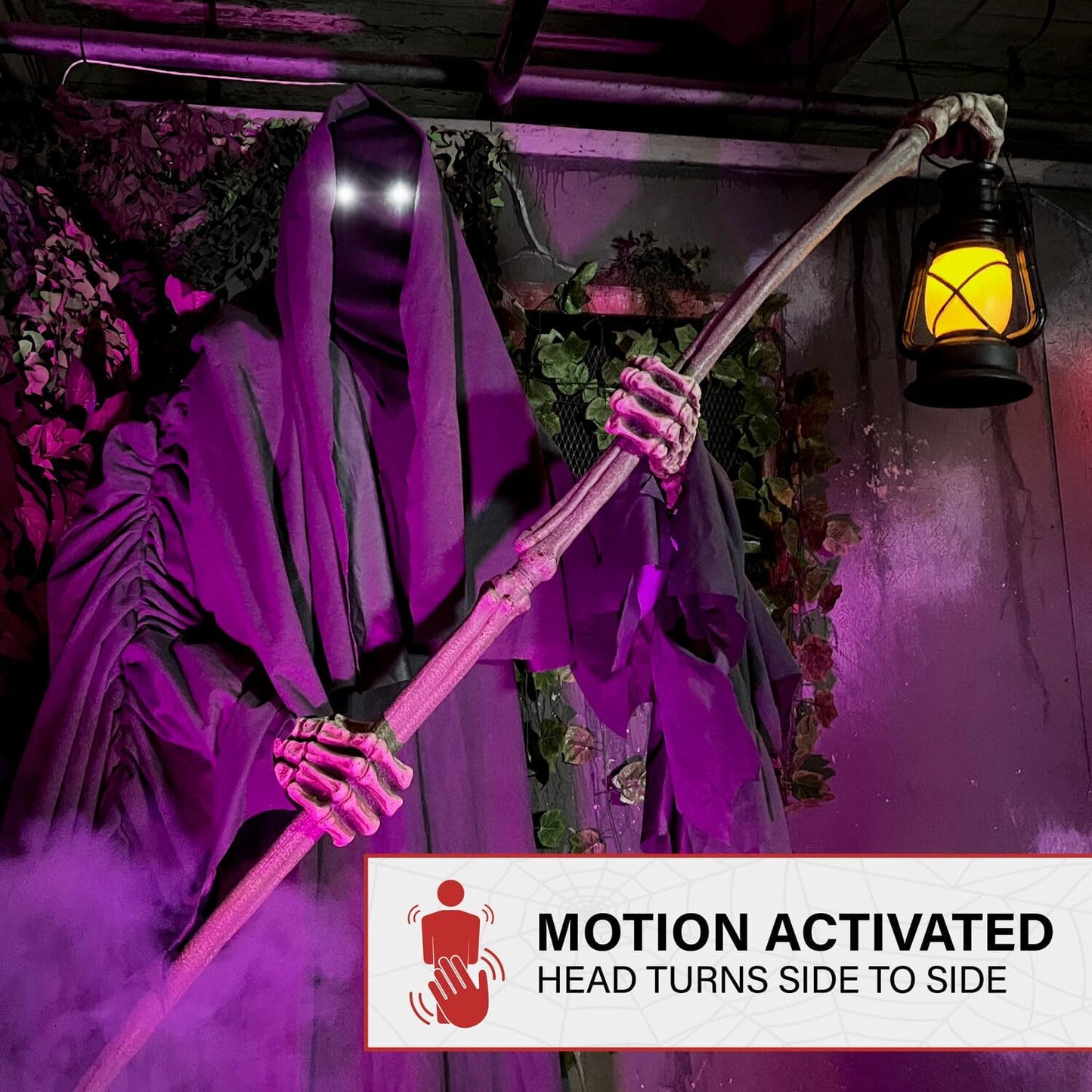 Motion-Activated 6-Ft. Tall Ghostly Guide, Plug-in Talking Scare Prop Animatronic with Spooky Sound Effects and Lights for Indoor or Covered Outdoor Creepy Halloween Decoration