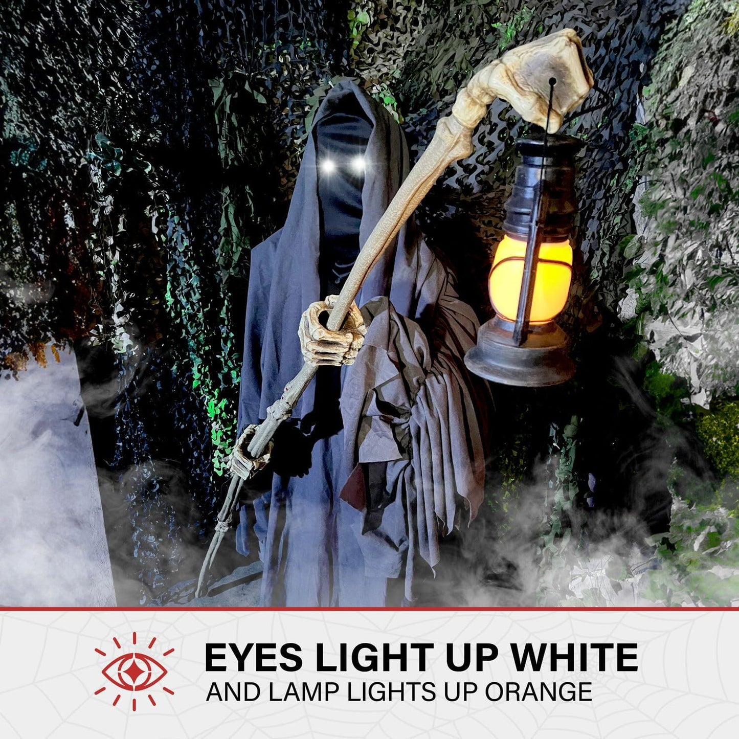 Motion-Activated 6-Ft. Tall Ghostly Guide, Plug-in Talking Scare Prop Animatronic with Spooky Sound Effects and Lights for Indoor or Covered Outdoor Creepy Halloween Decoration