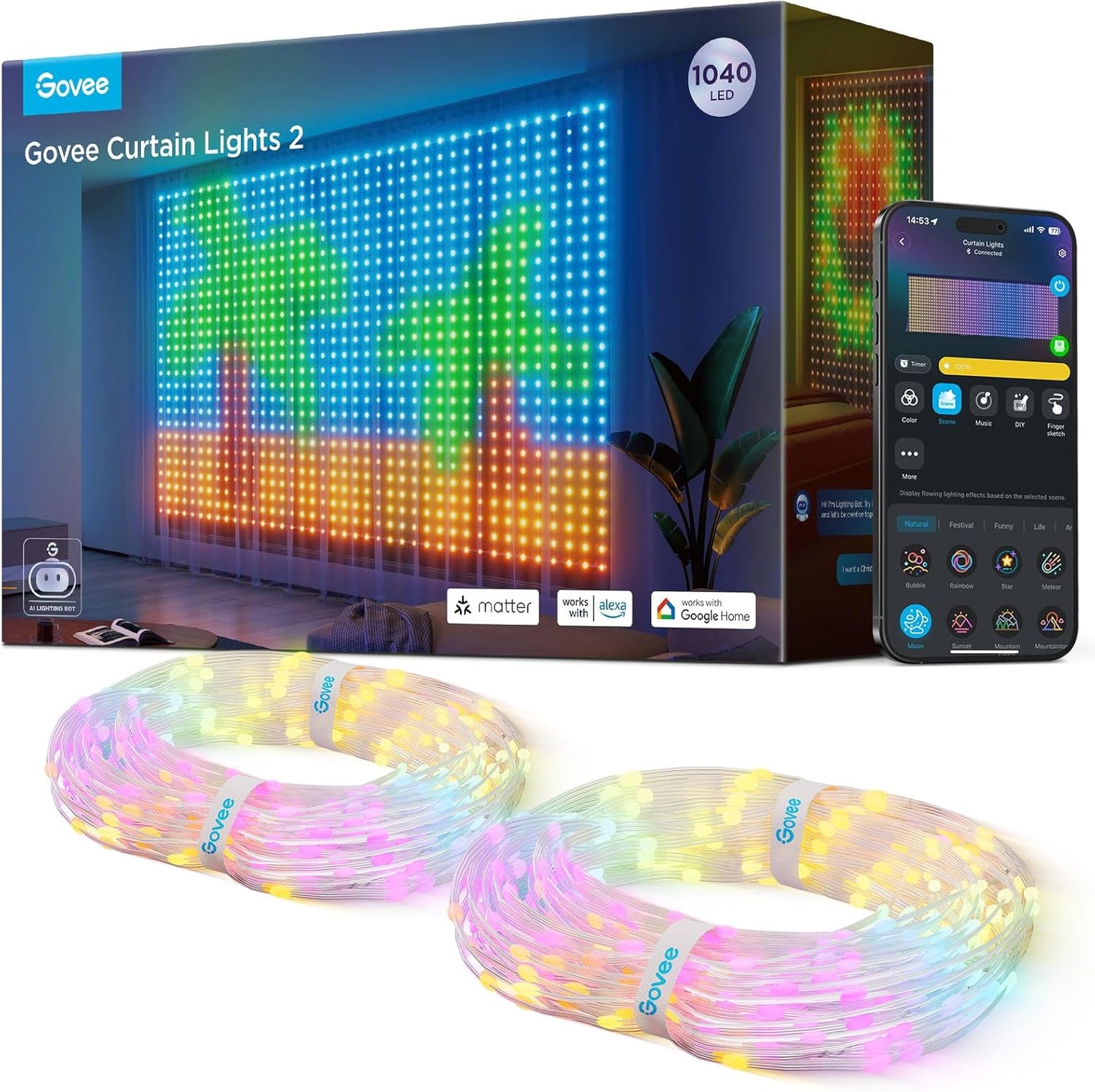 Curtain Lights 2, 520 LEDs Smart LED Curtain Light with DIY GIF AIGC
