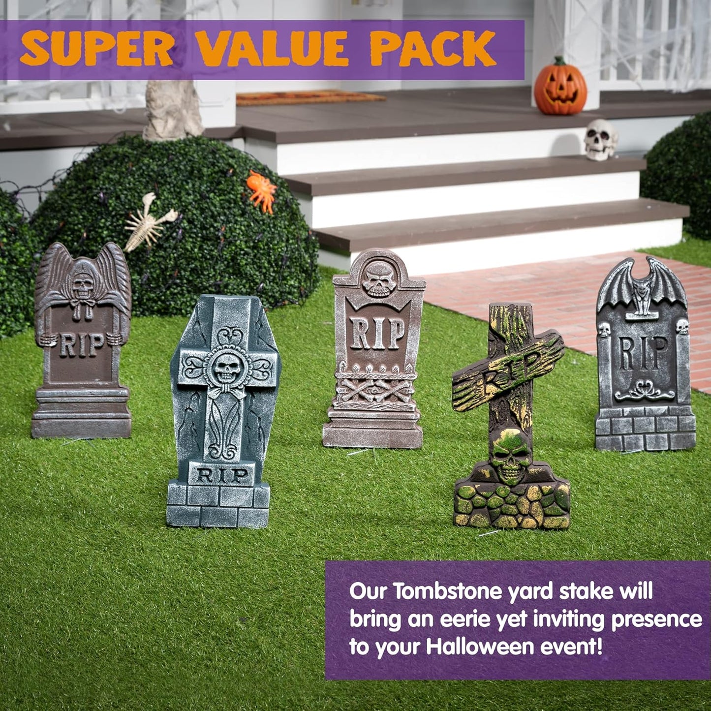 17” Halloween Foam RIP Graveyard Tombstones (5 Pack)