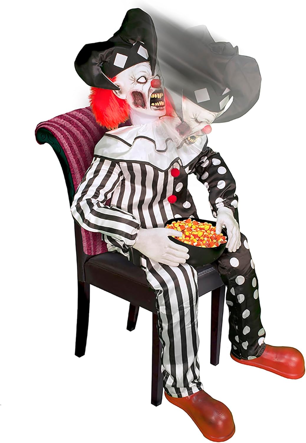 Hartley The Sitting Scare Clown by Tekky, Motion-Activated Talking Jump-Scare Halloween Animatronic for Halloween Party Prank Decoration