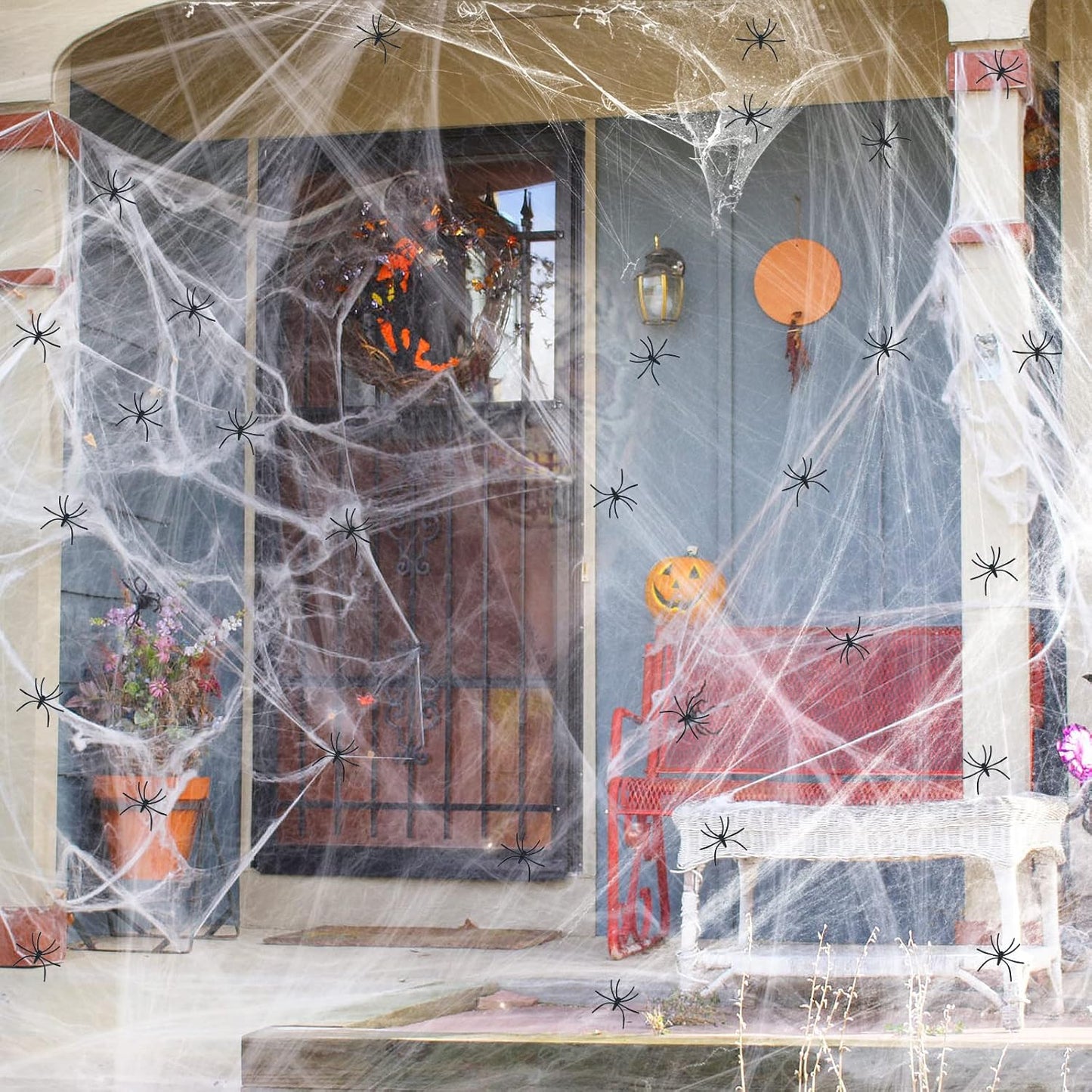 1400 sqft Halloween Spider Webs Decorations with 150 Extra Fake Spiders