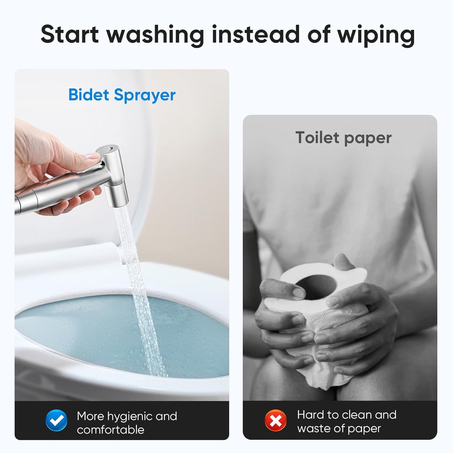 Handheld Toilet Bidet Sprayer for Toilet-Adjustable Water Pressure Control with Bidet Hose for Feminine Wash, Stainless Steel Brushed Nickel Bidet Faucet Cloth Diaper for Baby Wash