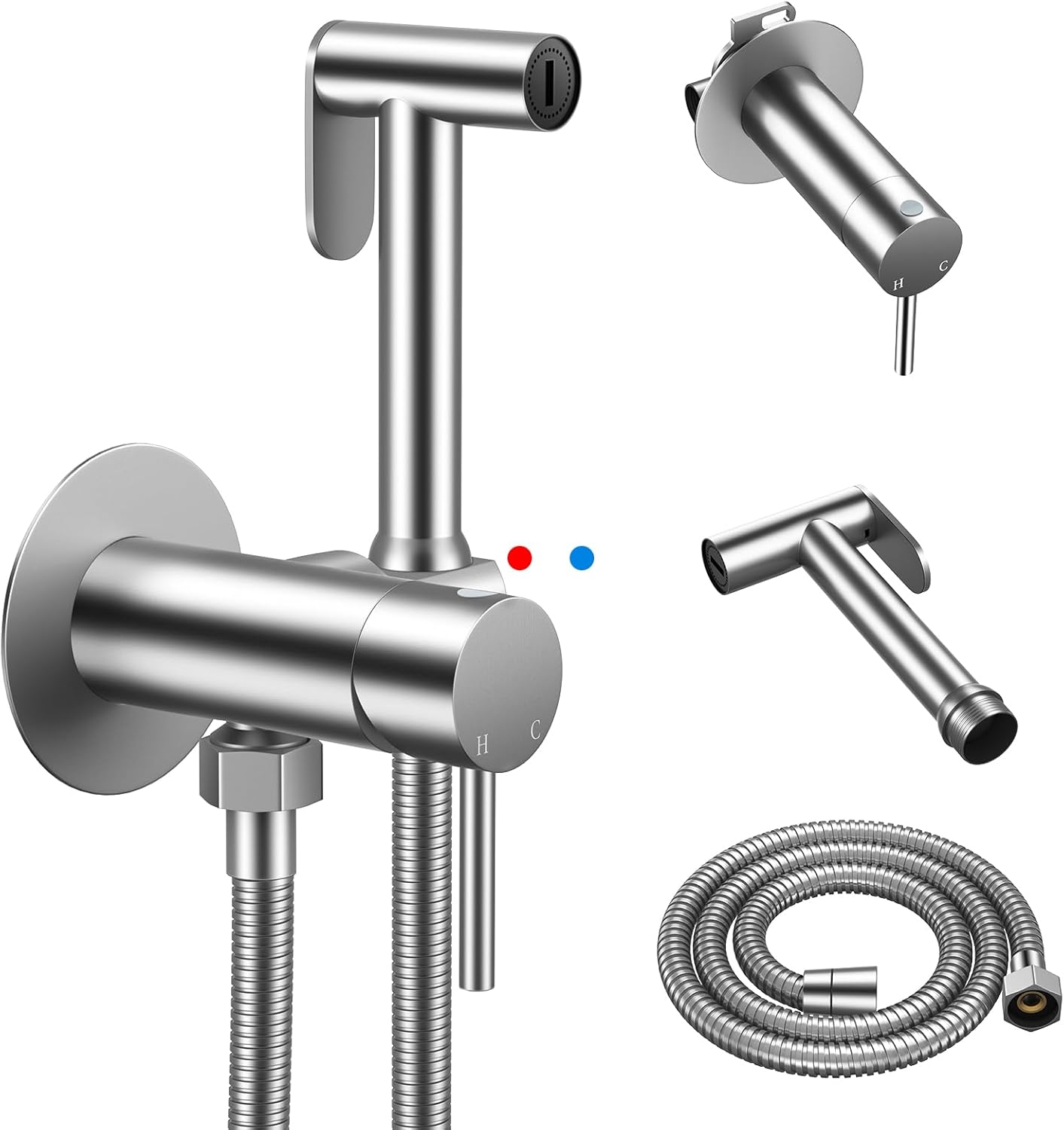 Handheld Toilet Bidet Sprayer for Toilet-Adjustable Water Pressure Control with Bidet Hose for Feminine Wash, Stainless Steel Brushed Nickel Bidet Faucet Cloth Diaper for Baby Wash
