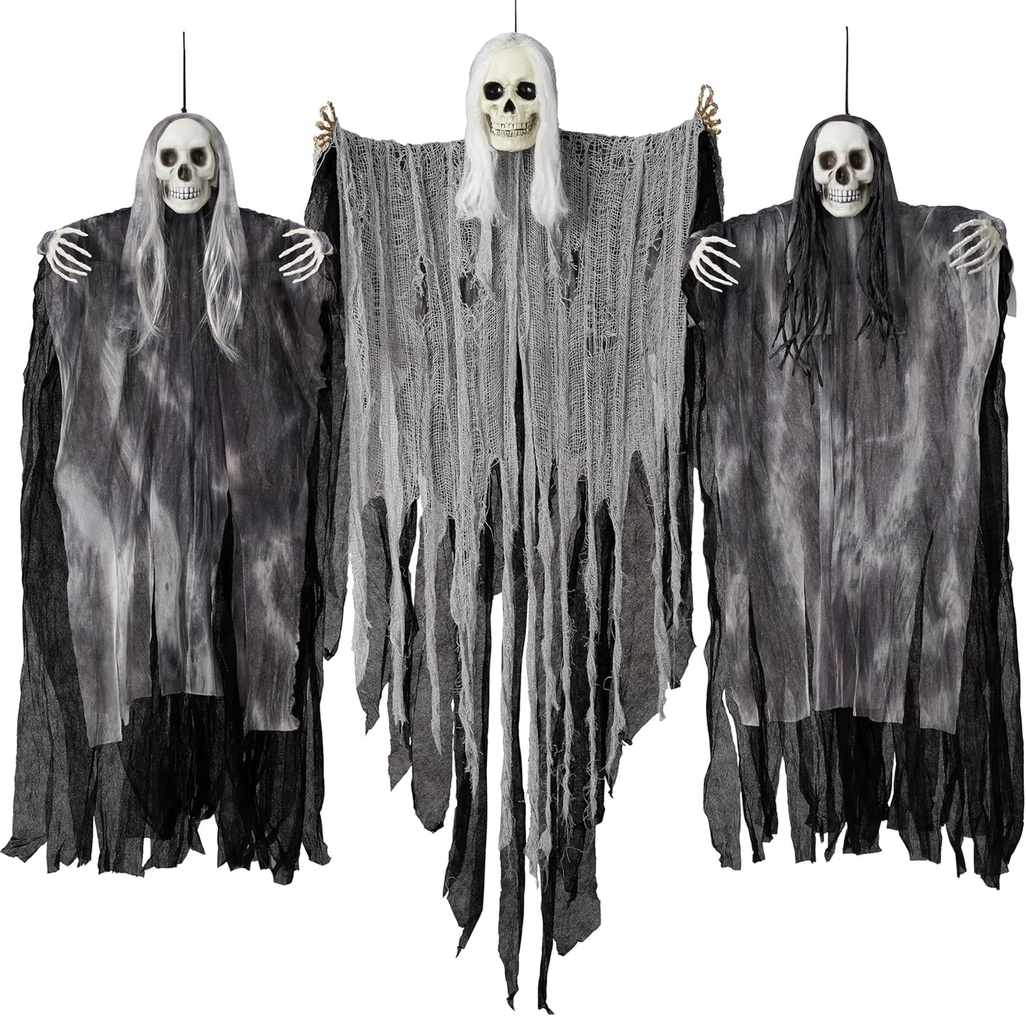JOYIN 3 Pack Hanging Halloween Skeleton Ghosts Decorations, Grim Reapers for Best Halloween Outdoor Decorations