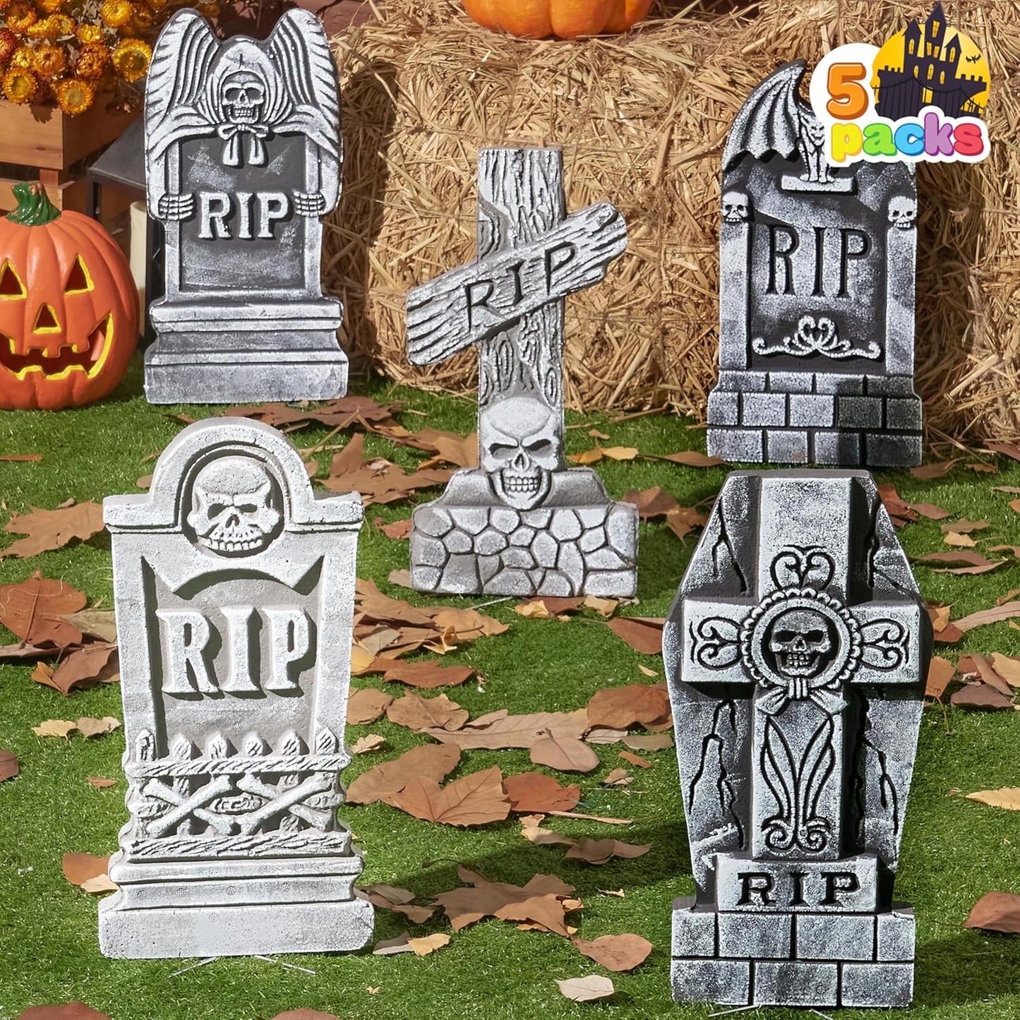 17” Halloween Foam RIP Graveyard Tombstones (5 Pack)