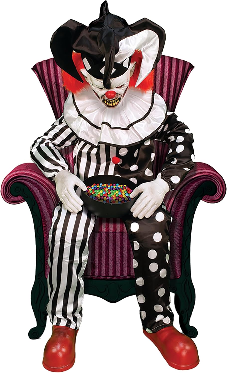 Hartley The Sitting Scare Clown by Tekky, Motion-Activated Talking Jump-Scare Halloween Animatronic for Halloween Party Prank Decoration