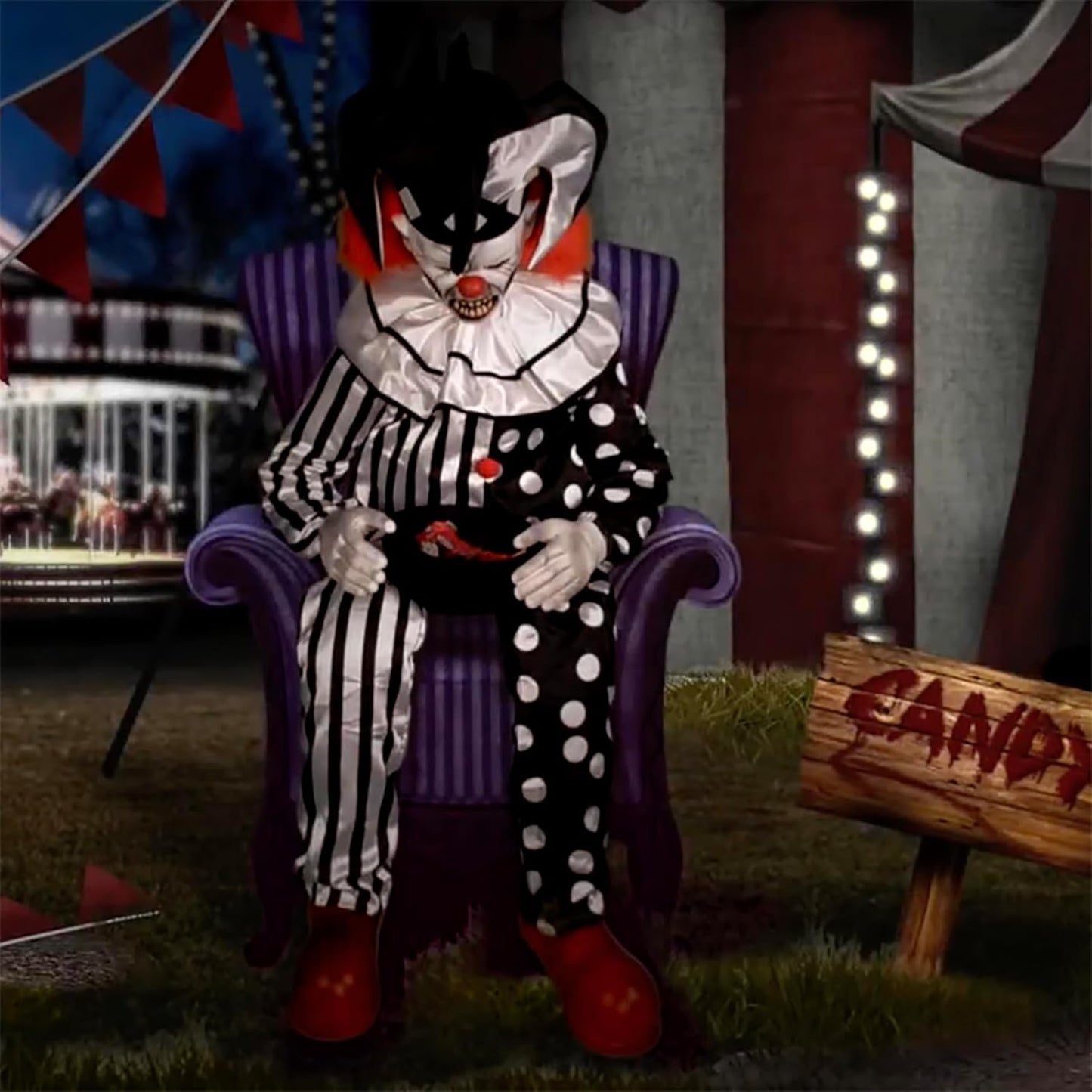 Hartley The Sitting Scare Clown by Tekky, Motion-Activated Talking Jump-Scare Halloween Animatronic for Halloween Party Prank Decoration