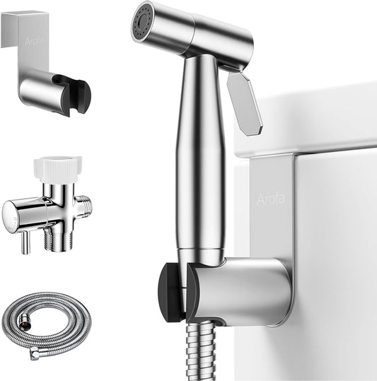 Handheld Toilet Bidet Sprayer for Toilet-Adjustable Water Pressure Control with Bidet Hose for Feminine Wash, Stainless Steel Brushed Nickel Bidet Faucet Cloth Diaper for Baby Wash