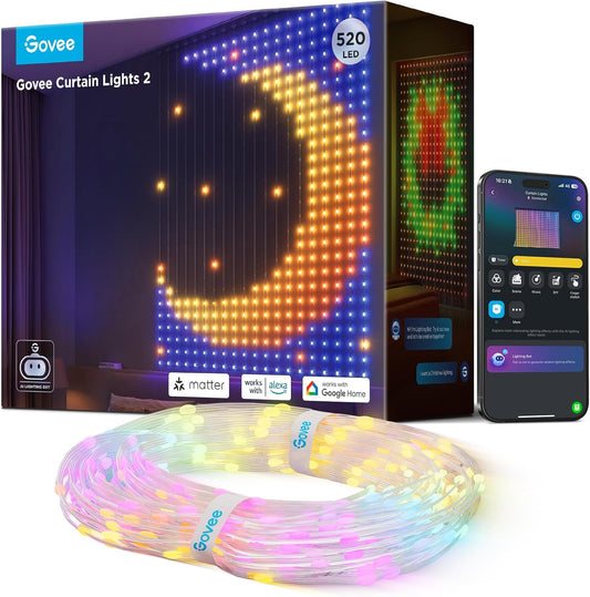 Curtain Lights 2, 520 LEDs Smart LED Curtain Light with DIY GIF AIGC