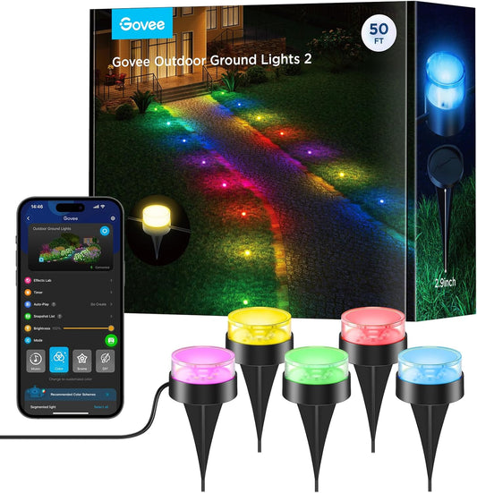 Outdoor Ground Lights 2, 100ft for Patio Decorations, 30 Pack RGBIC Pathway