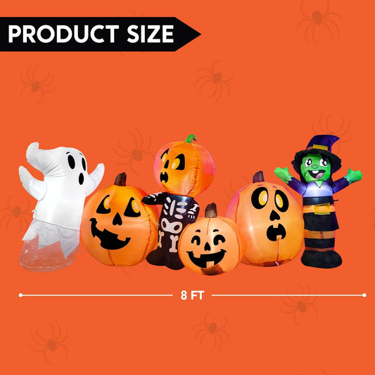 8 ft Long Halloween Inflatable Three Characters and Pumpkin Patch Outdoor Decoration