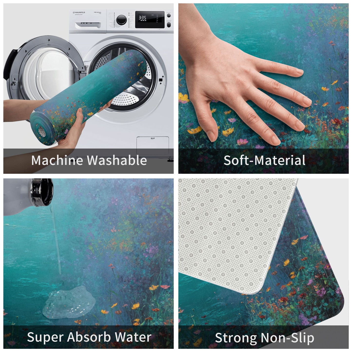 Art Printed Anti-Slip Floor Mat – Absorbent Rug for Home, Bedroom, Living Room, Bathroom (60×40 cm)