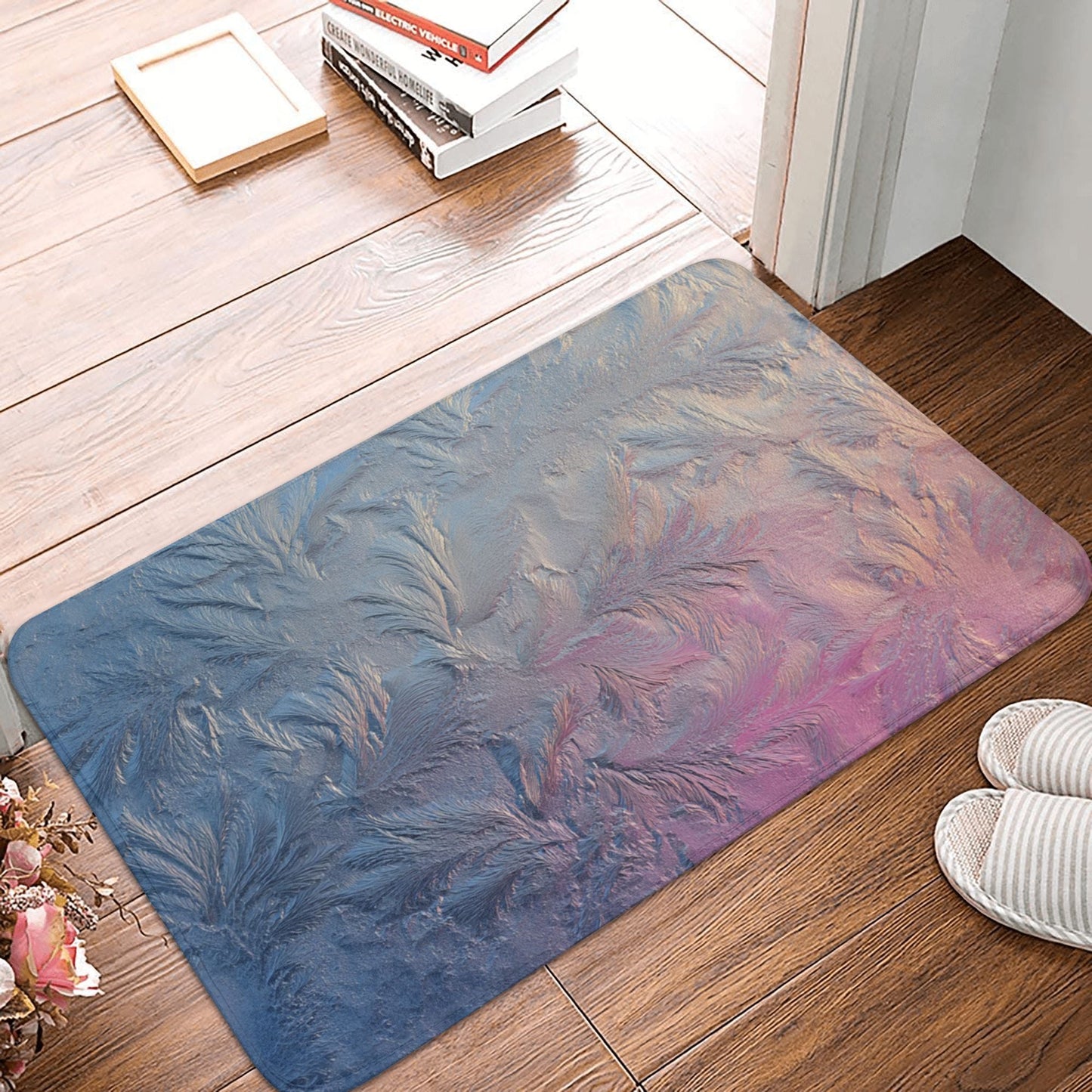 Frost Feather Gradient Art Anti-Slip Floor Mat – Multi-Purpose Rug for Entryway, Bedroom, Bathroom