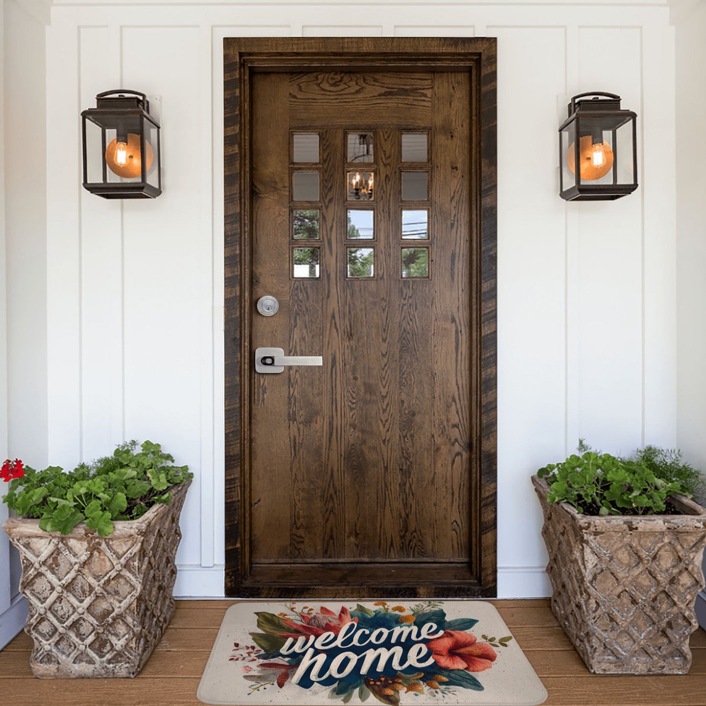 Floral Illustration “Welcome Home” Anti-Slip Floor Mat – Multi-Purpose Rug for Entryway, Bedroom, Bathroom, Living Room