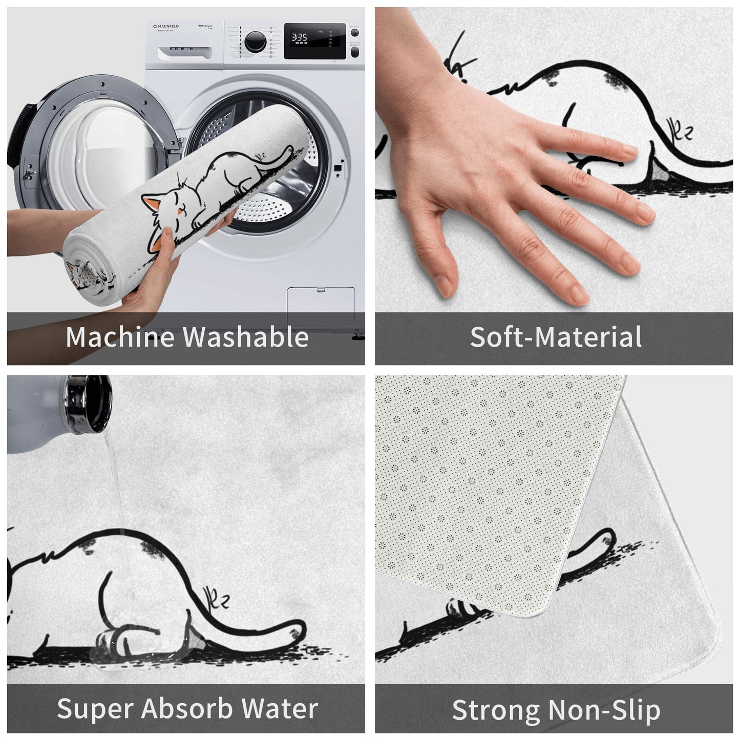 Cartoon Cat Illustration Anti-Slip Floor Mat – Cute and Cozy Rug for Entryway, Bedroom, Kids’ Room