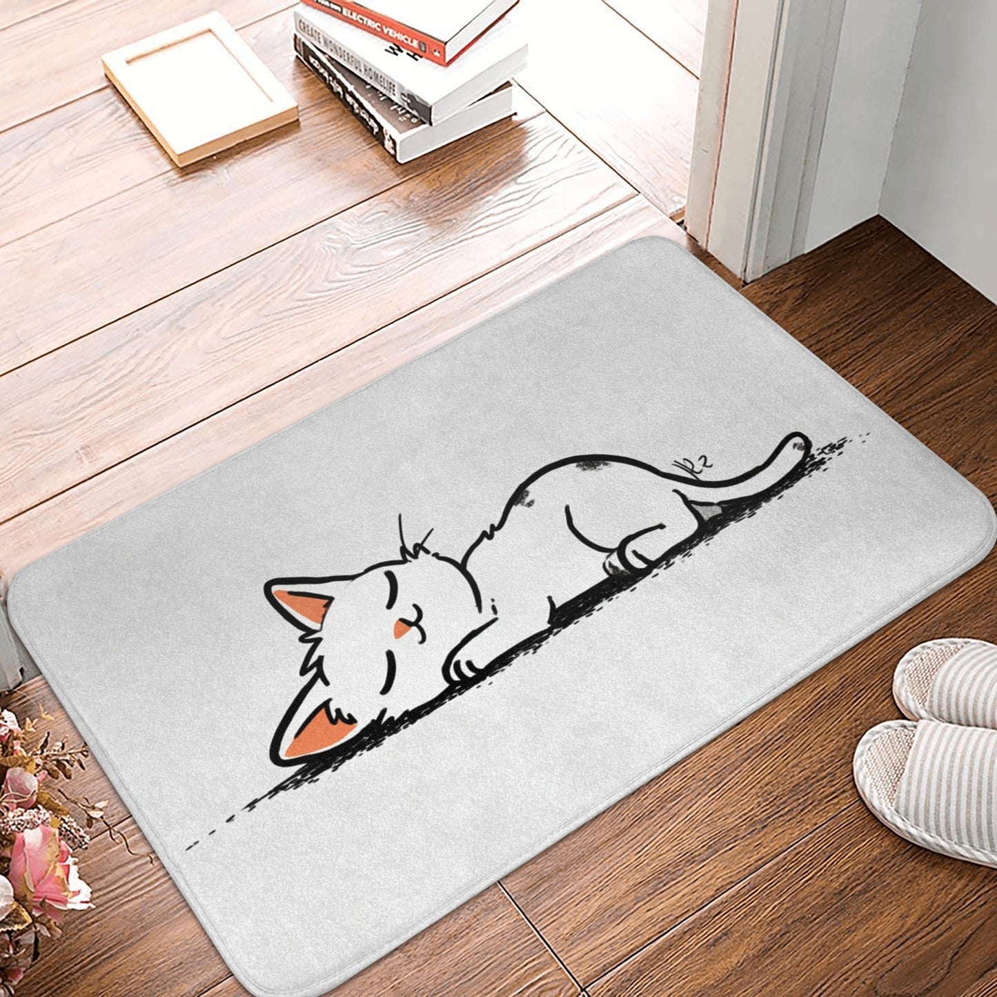 Cartoon Cat Illustration Anti-Slip Floor Mat – Cute and Cozy Rug for Entryway, Bedroom, Kids’ Room