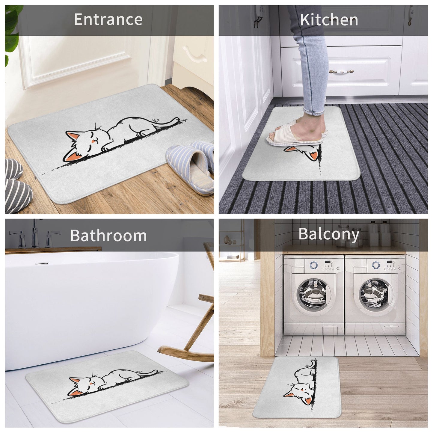 Cartoon Cat Illustration Anti-Slip Floor Mat – Cute and Cozy Rug for Entryway, Bedroom, Kids’ Room