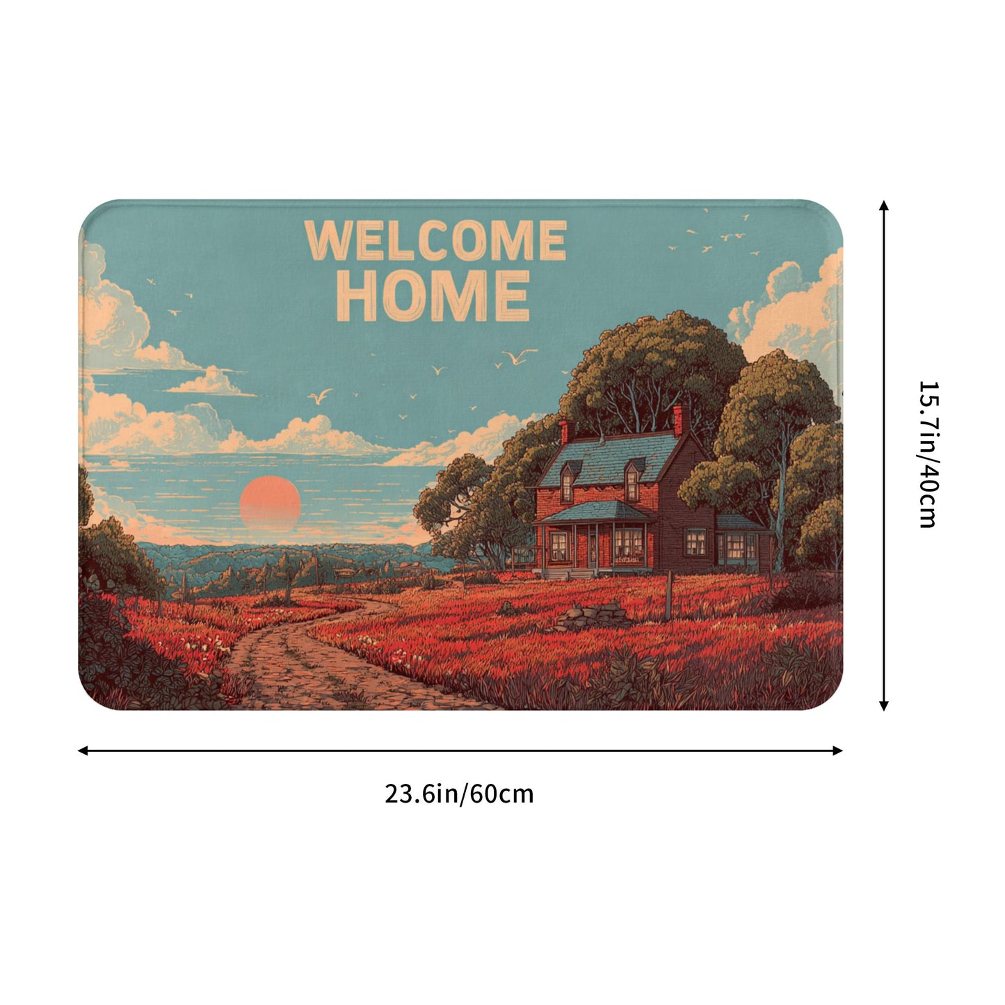 Pastoral Illustration “WELCOME HOME” Anti-Slip Floor Mat – Cozy Rug for Entryway, Bedroom, Living Room