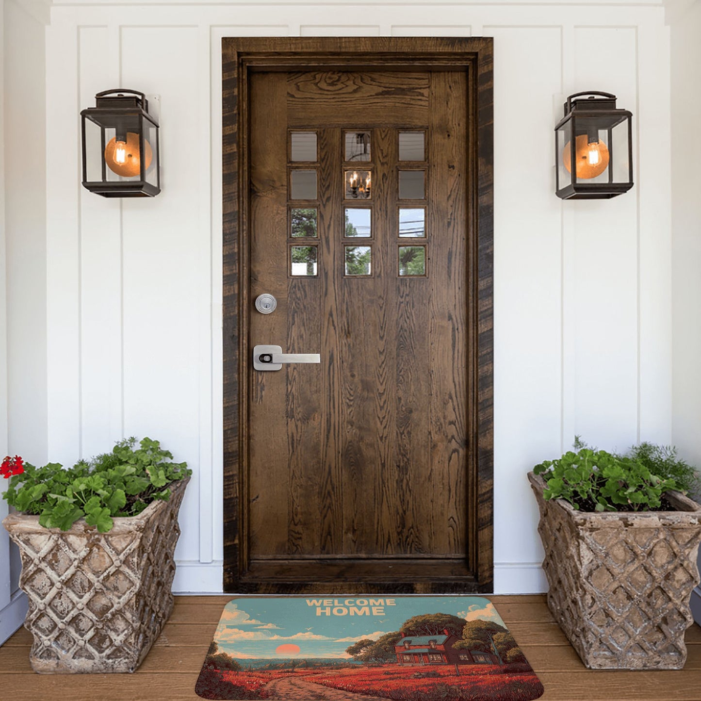 Pastoral Illustration “WELCOME HOME” Anti-Slip Floor Mat – Cozy Rug for Entryway, Bedroom, Living Room