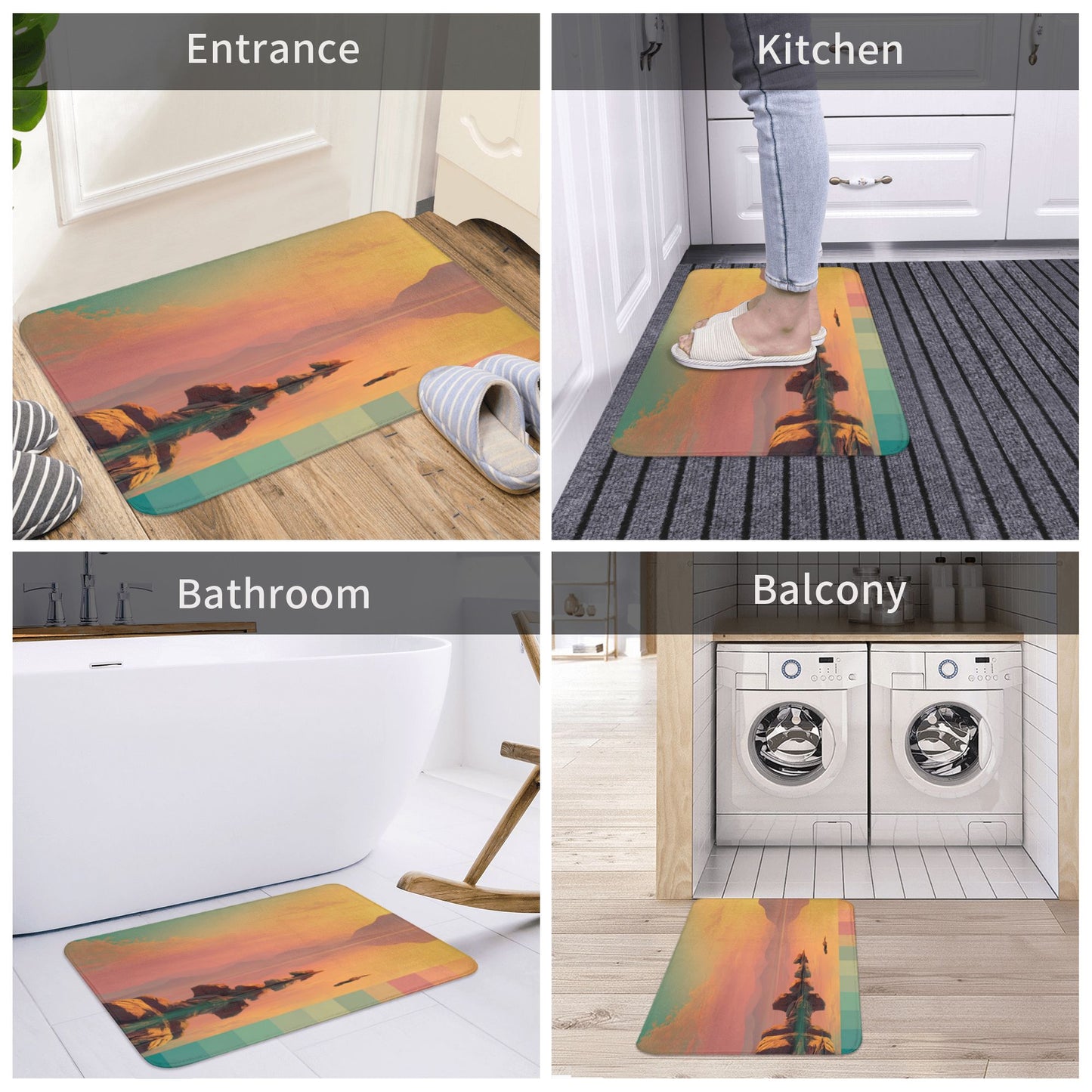 Sunset Lakeside Scenery Anti-Slip Floor Mat – Artistic Rug for Entryway, Bedroom, Living Room