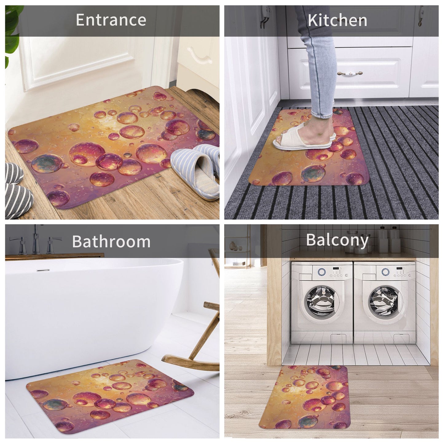 Dreamy Bubble Art Non-Slip Floor Mat Absorbent Entryway Rug for Home, Bedroom, Bathroom, Kitchen – 60×40cm