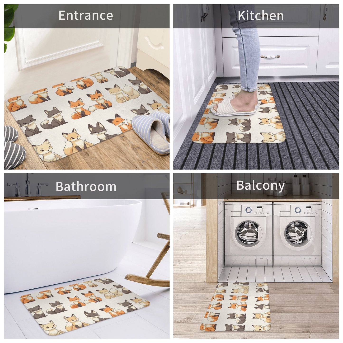 Cute Cartoon Fox Non-Slip Floor Mat | Adorable Animal Printed Rug for Entryway, Bedroom, Bathroom, Kitchen – 60×40cm Soft, Absorbent & Quick-Dry