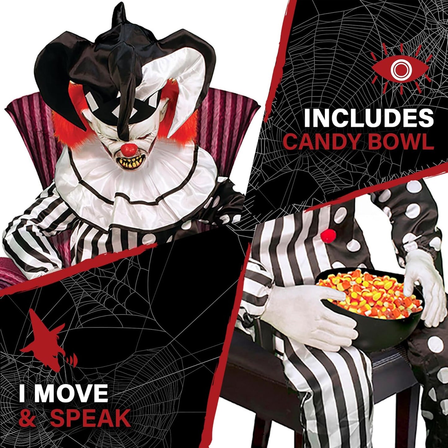 Hartley The Sitting Scare Clown by Tekky, Motion-Activated Talking Jump-Scare Halloween Animatronic for Halloween Party Prank Decoration