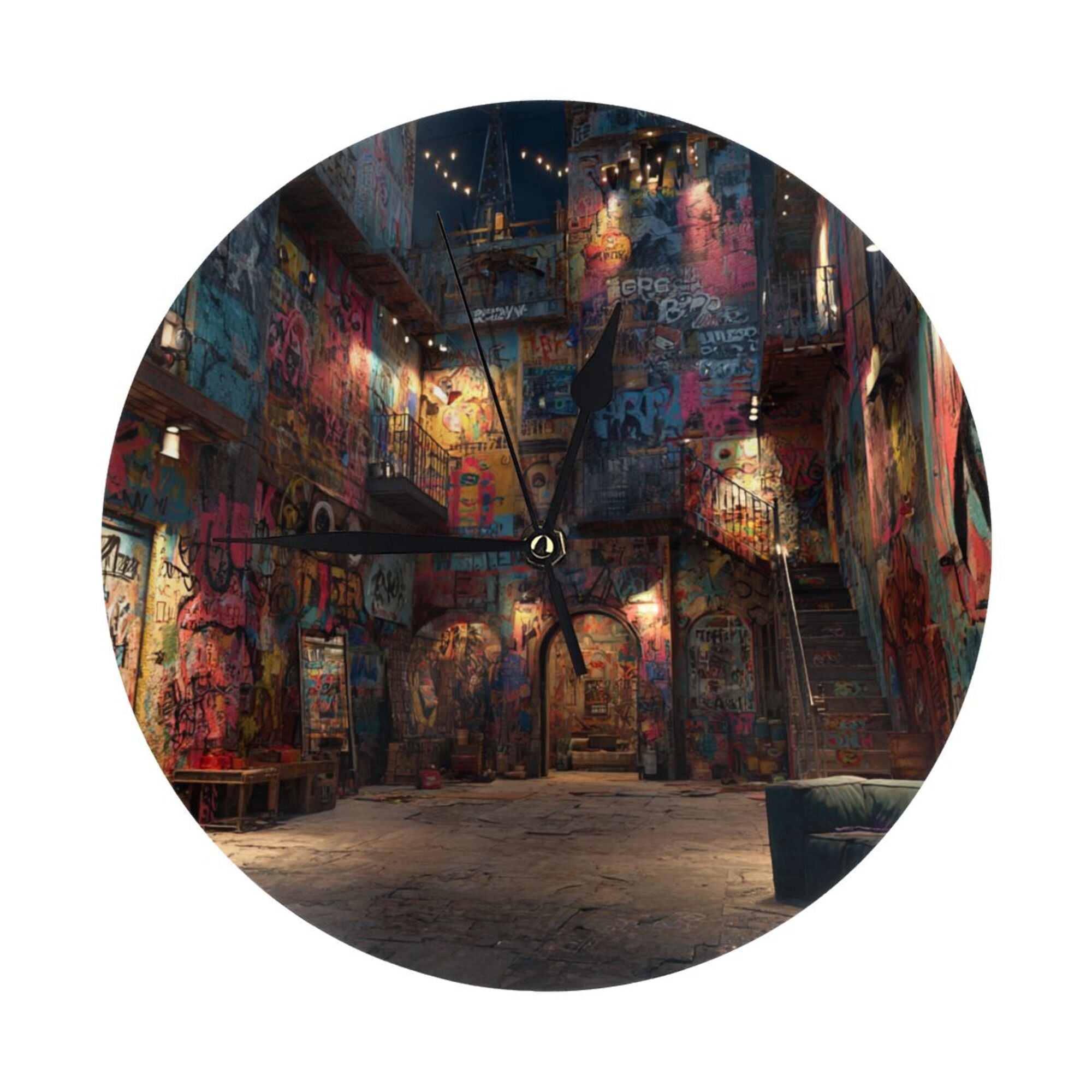 Creative Graffiti Art Round Wall Clock 25cm Silent Quartz Decorative Clock for Home & Office
