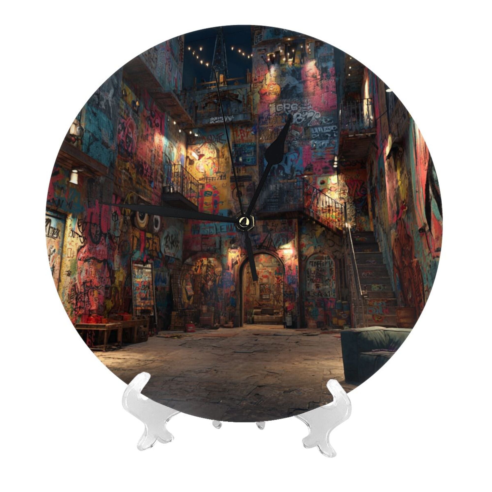 Creative Graffiti Art Round Wall Clock 25cm Silent Quartz Decorative Clock for Home & Office