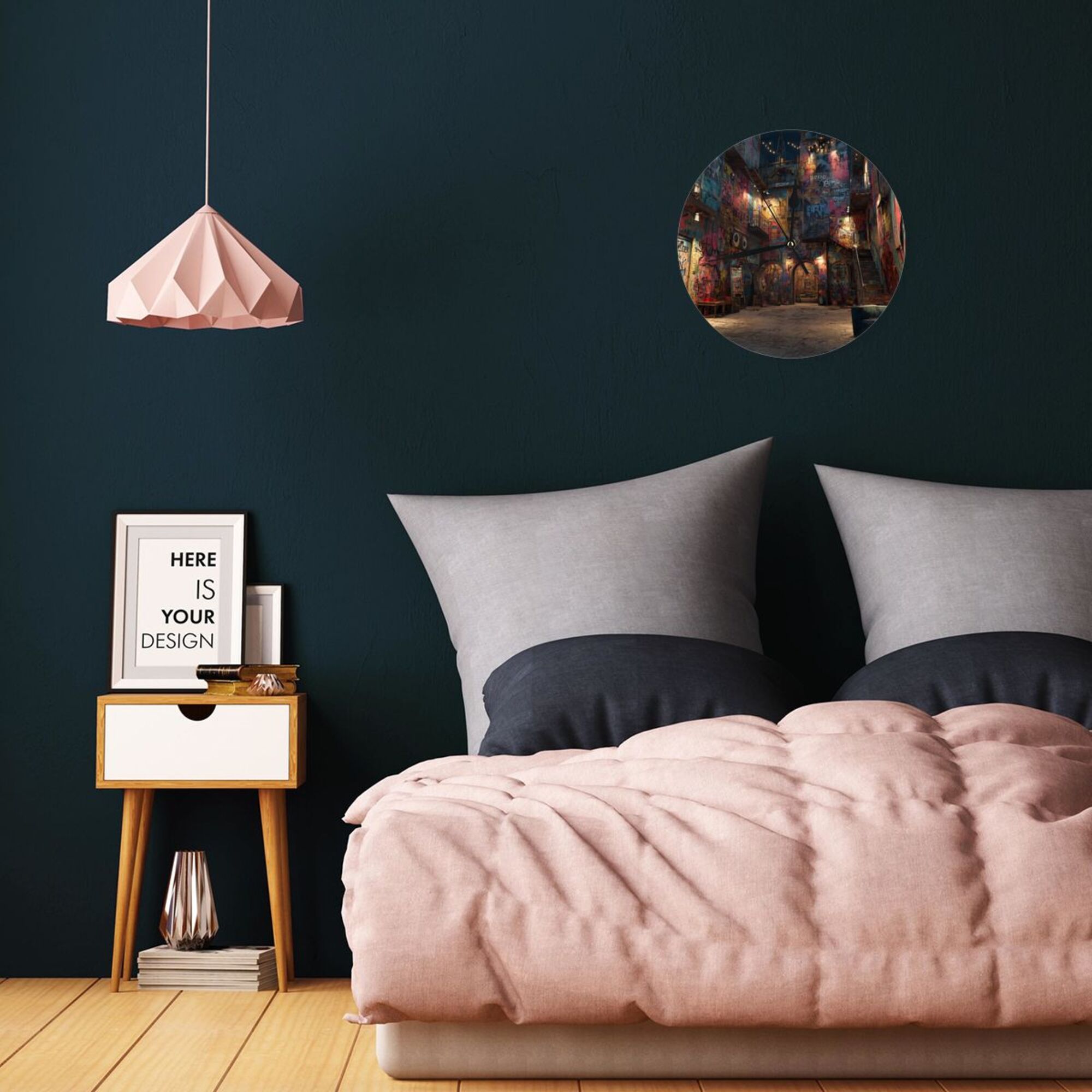 Creative Graffiti Art Round Wall Clock 25cm Silent Quartz Decorative Clock for Home & Office