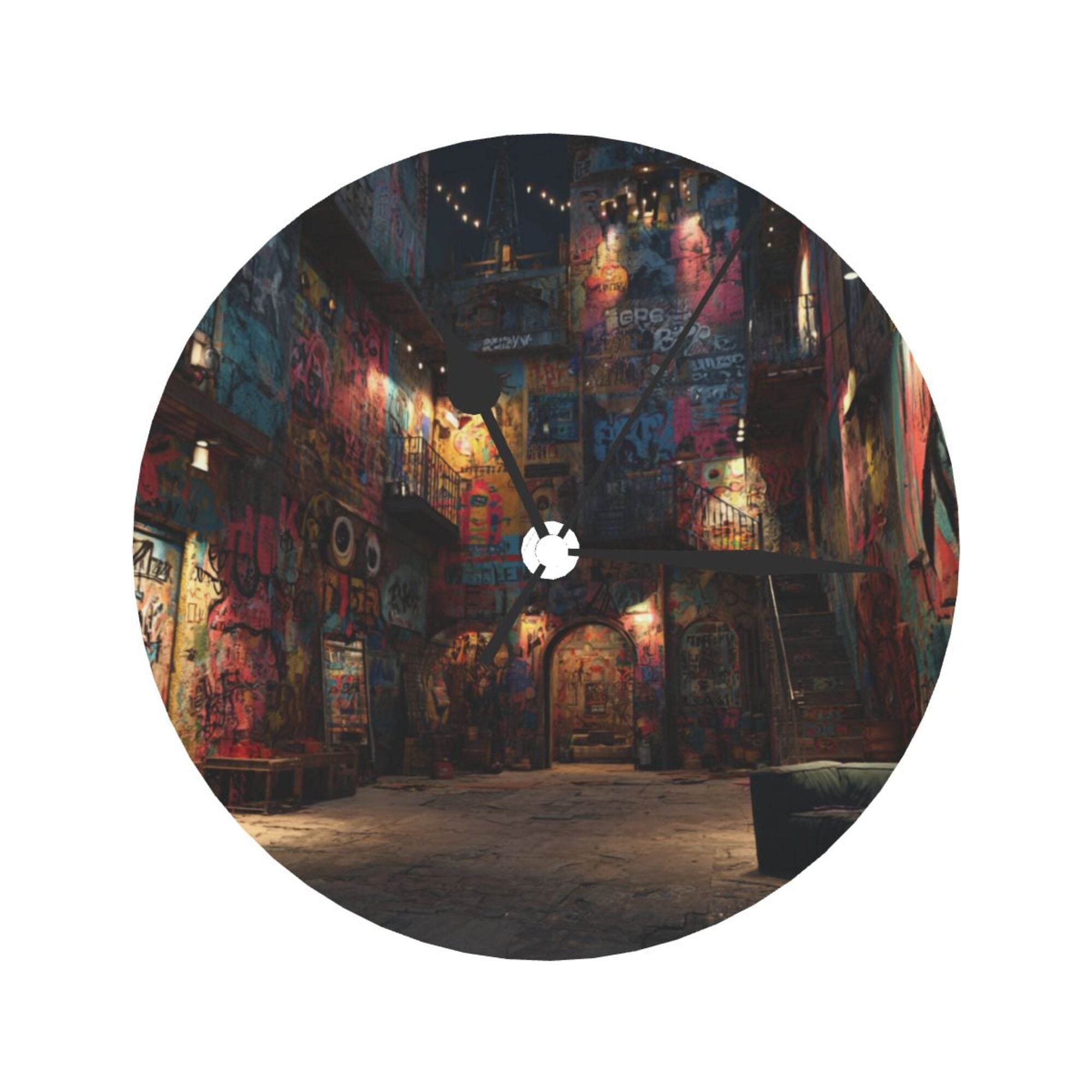 Creative Graffiti Art Round Wall Clock 25cm Silent Quartz Decorative Clock for Home & Office