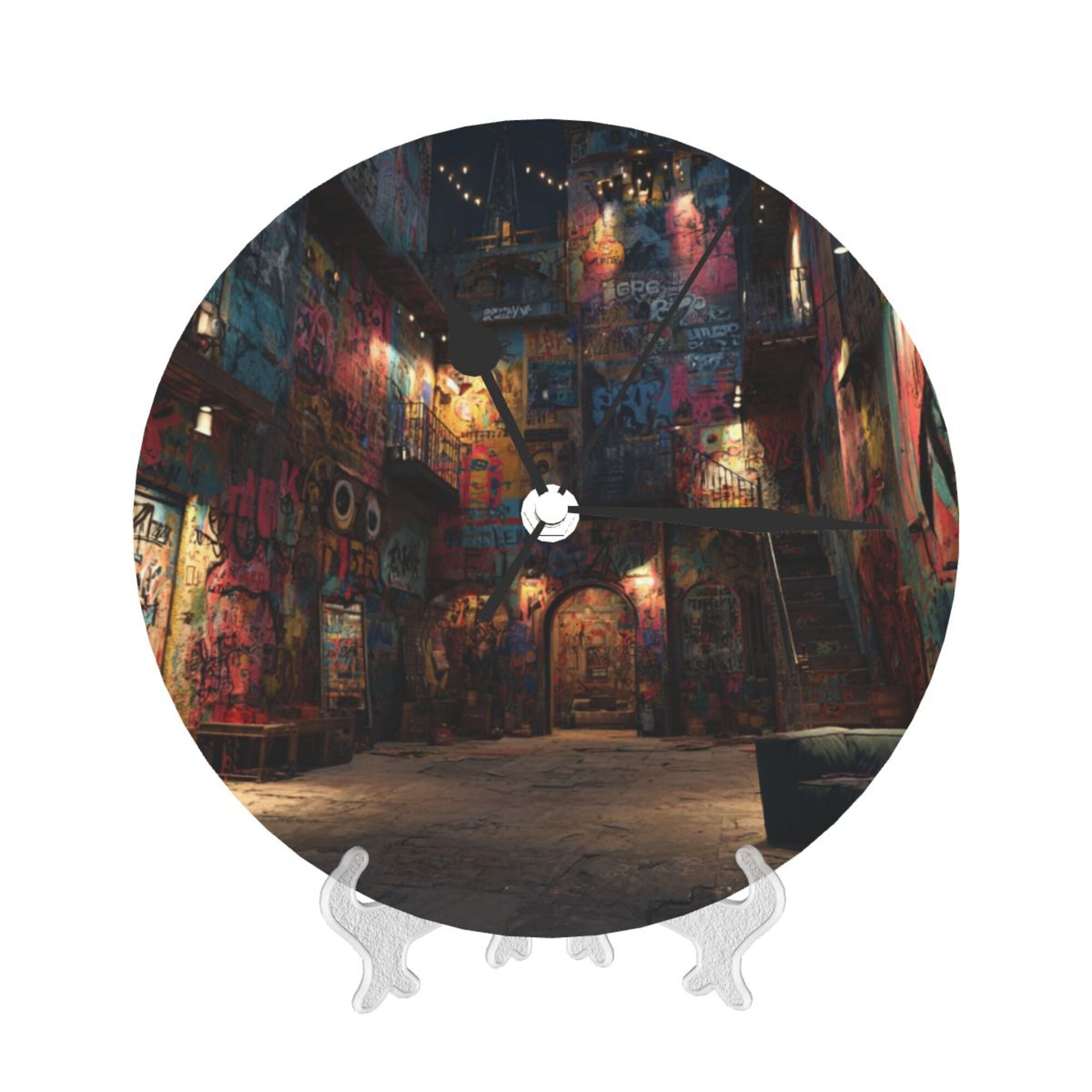 Creative Graffiti Art Round Wall Clock 25cm Silent Quartz Decorative Clock for Home & Office