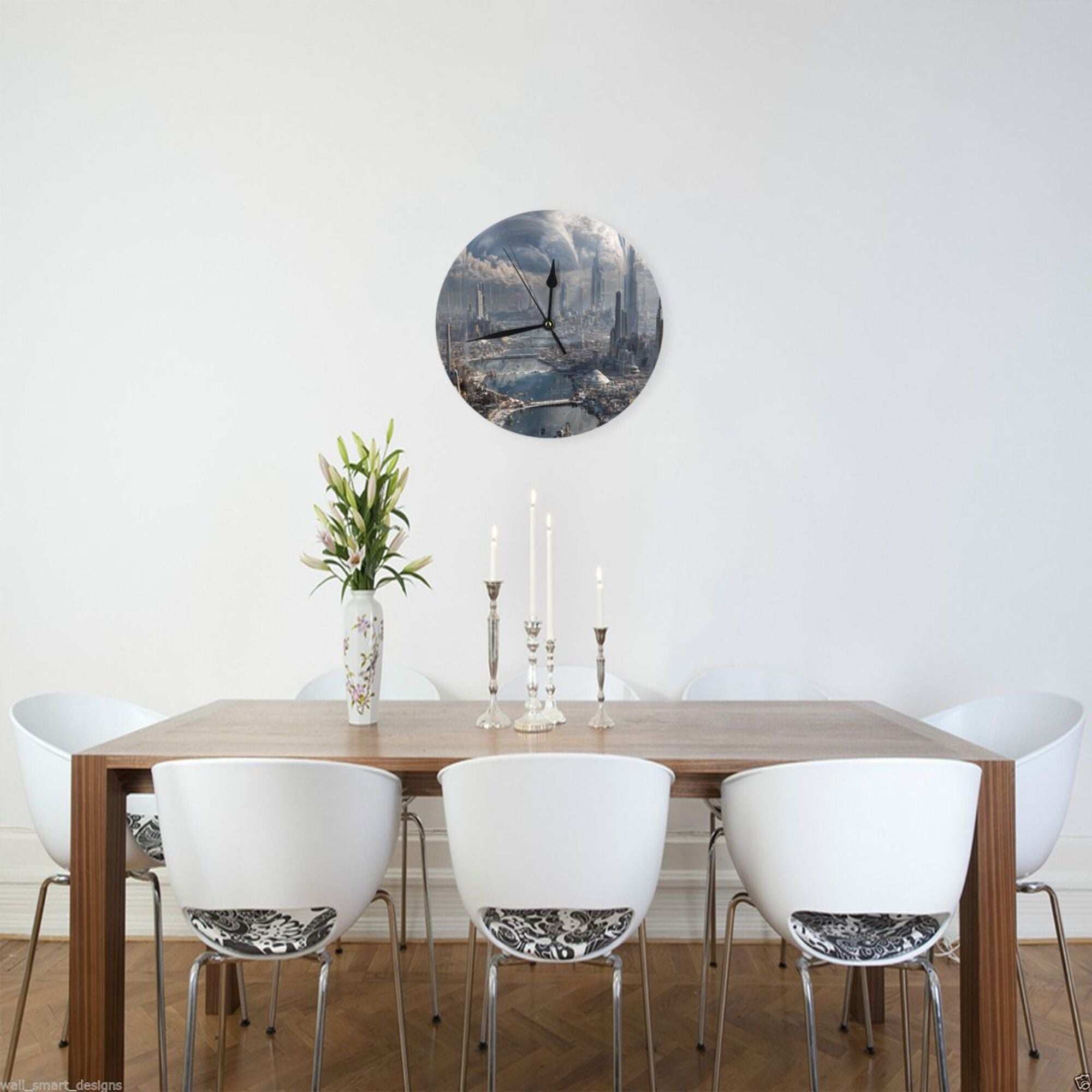 Futuristic Cityscape Round Wall Clock – 25cm Silent Quartz Modern Home Decoration for Living Room, Bedroom, Office