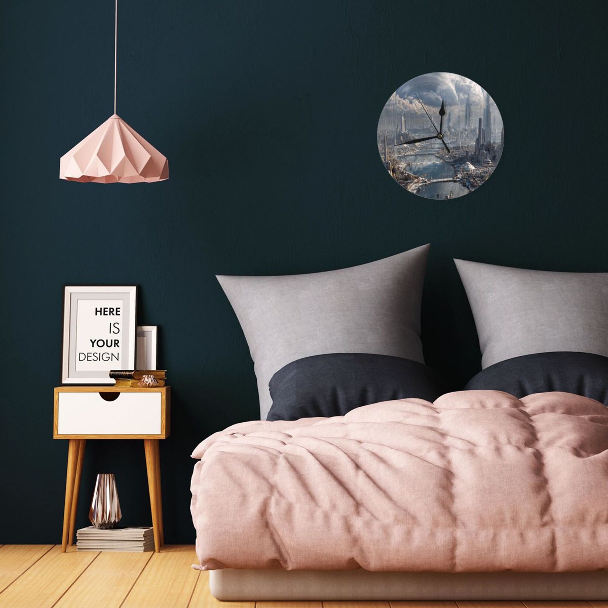 Futuristic Cityscape Round Wall Clock – 25cm Silent Quartz Modern Home Decoration for Living Room, Bedroom, Office