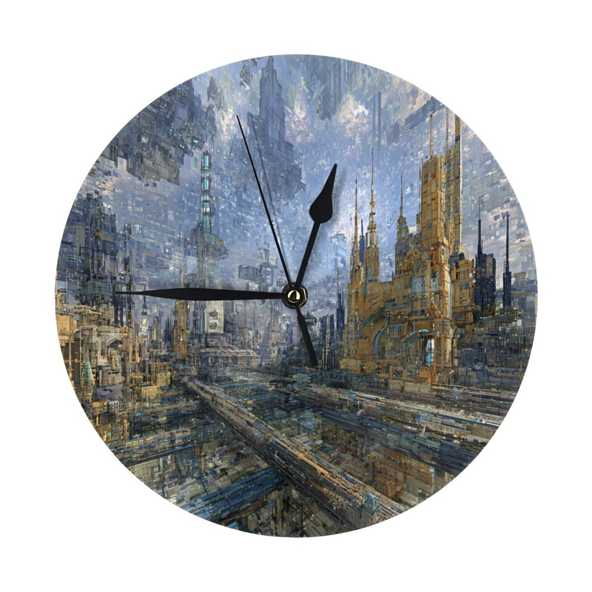 Futuristic Style Artistic Round Wall Clock 25cm Silent Quartz Clock Modern Decorative Timepiece for Home & Office
