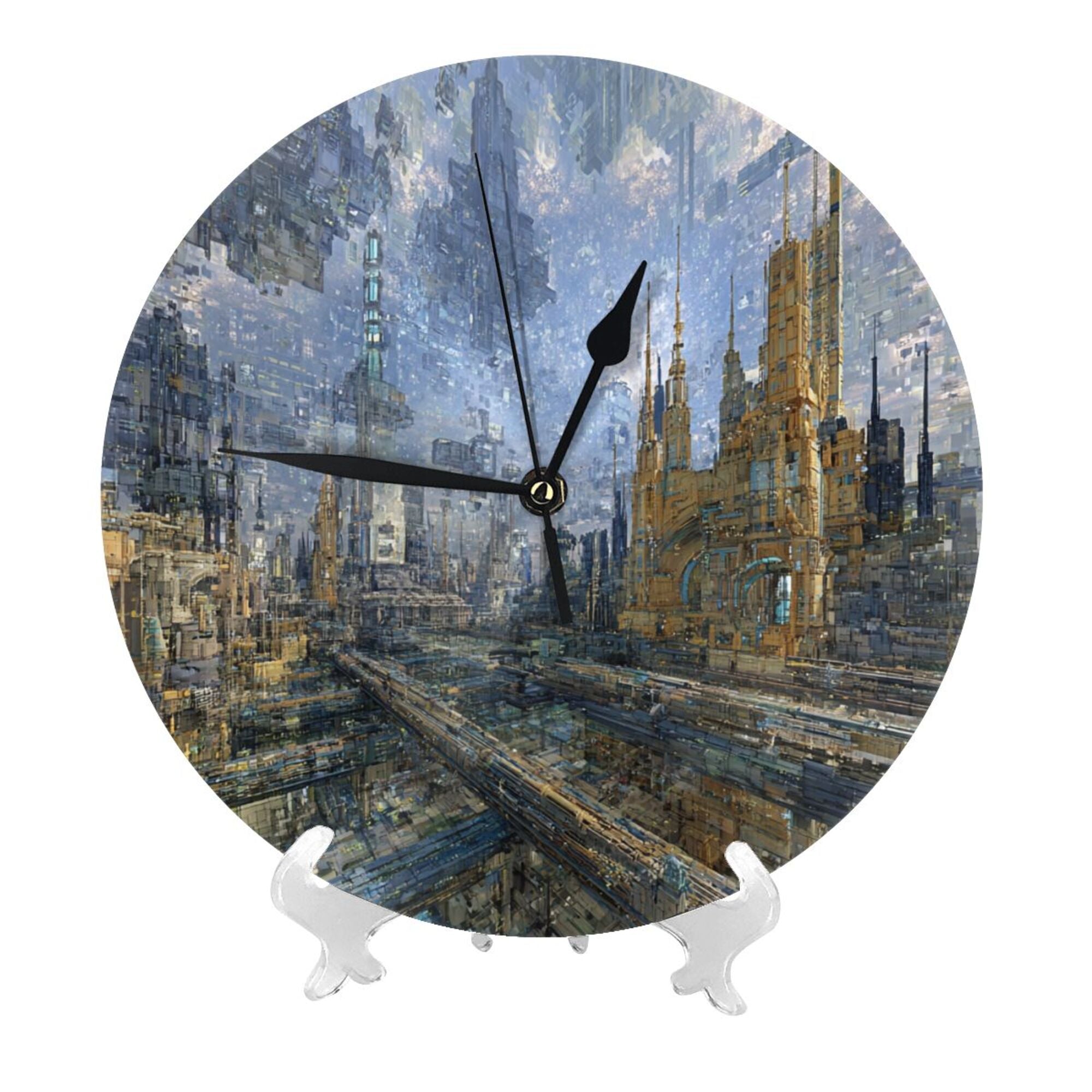 Futuristic Style Artistic Round Wall Clock 25cm Silent Quartz Clock Modern Decorative Timepiece for Home & Office
