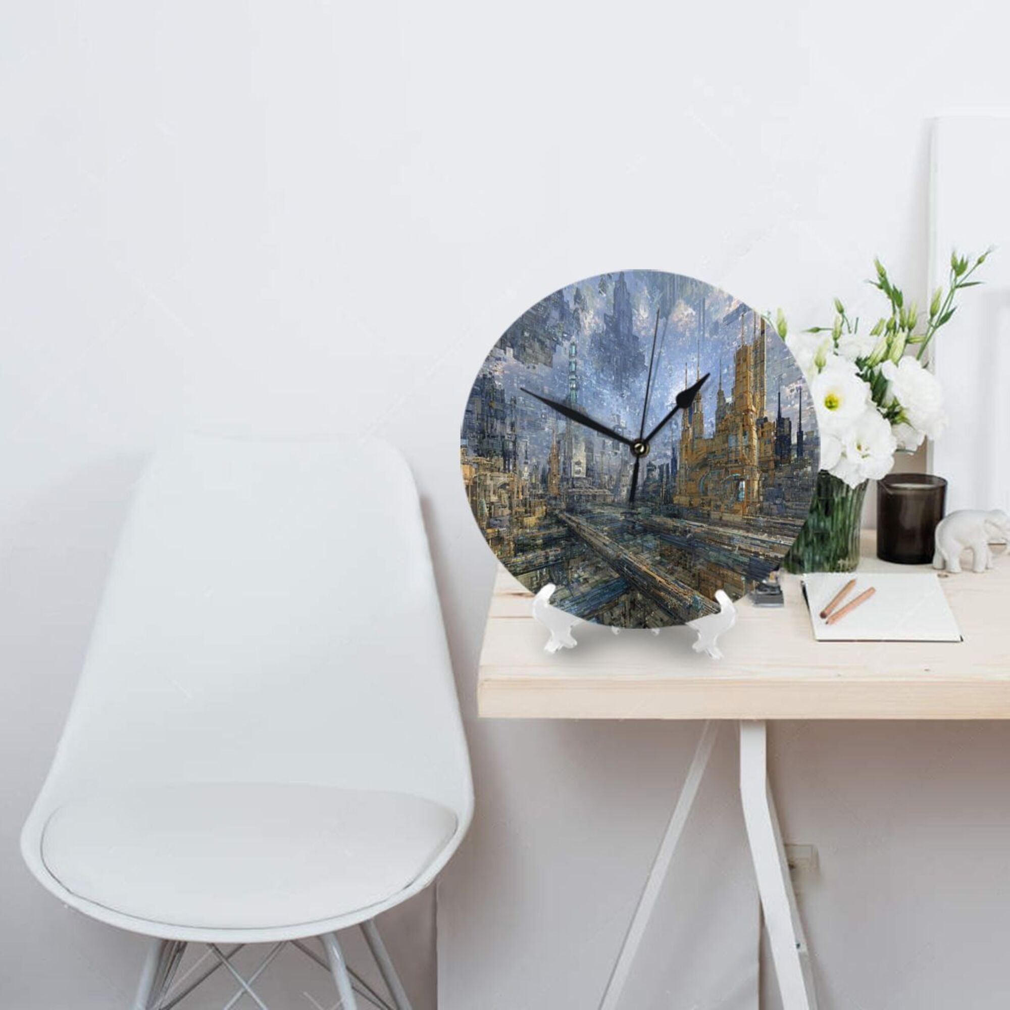 Futuristic Style Artistic Round Wall Clock 25cm Silent Quartz Clock Modern Decorative Timepiece for Home & Office