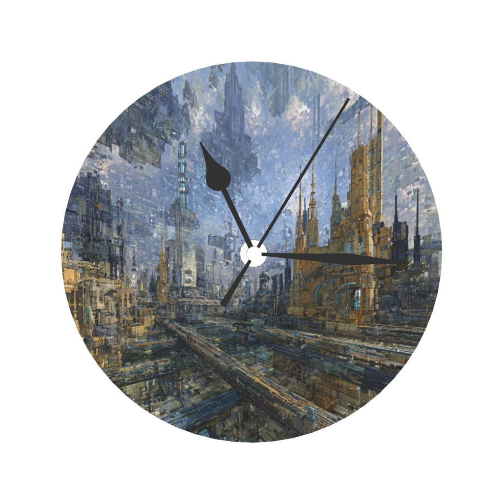 Futuristic Style Artistic Round Wall Clock 25cm Silent Quartz Clock Modern Decorative Timepiece for Home & Office