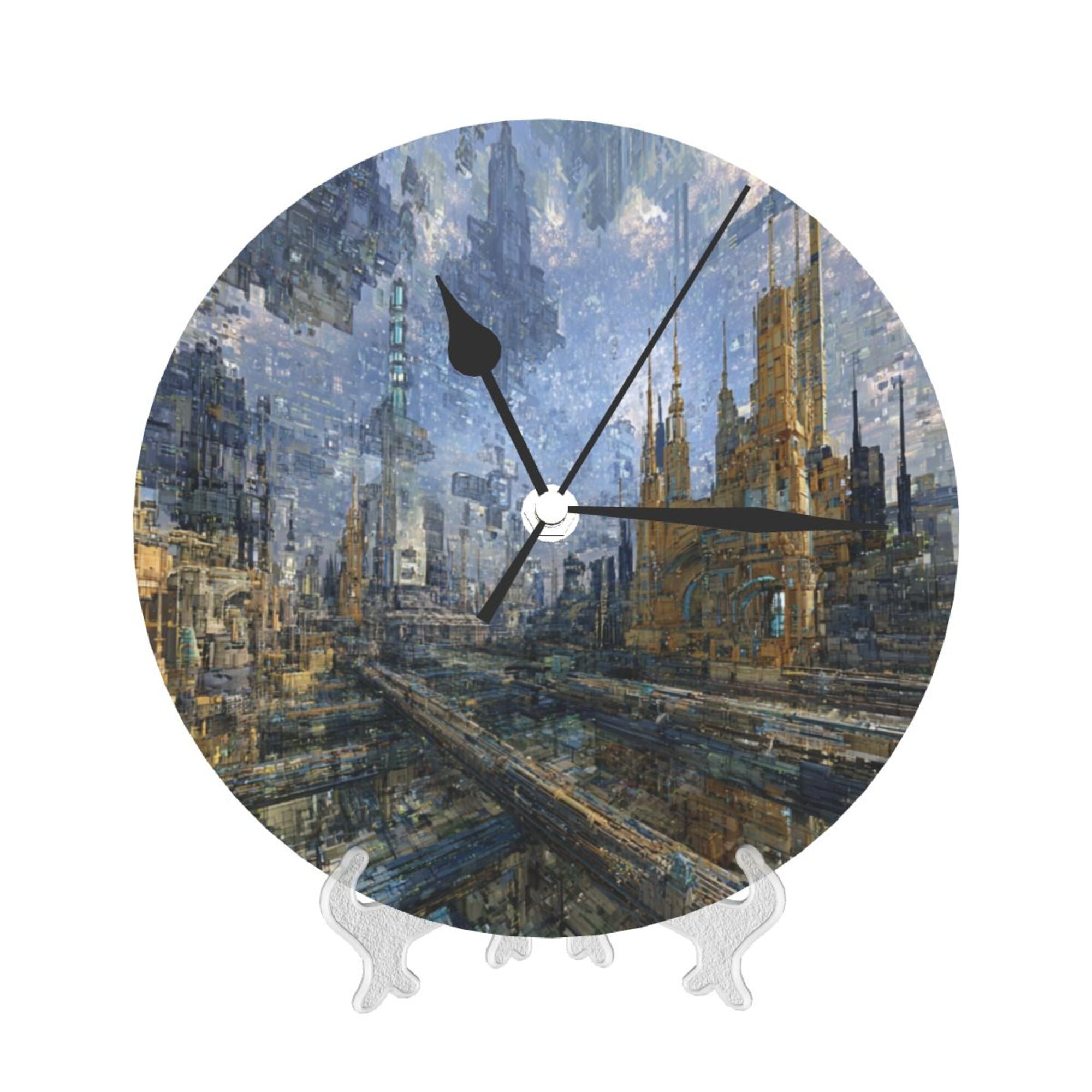 Futuristic Style Artistic Round Wall Clock 25cm Silent Quartz Clock Modern Decorative Timepiece for Home & Office