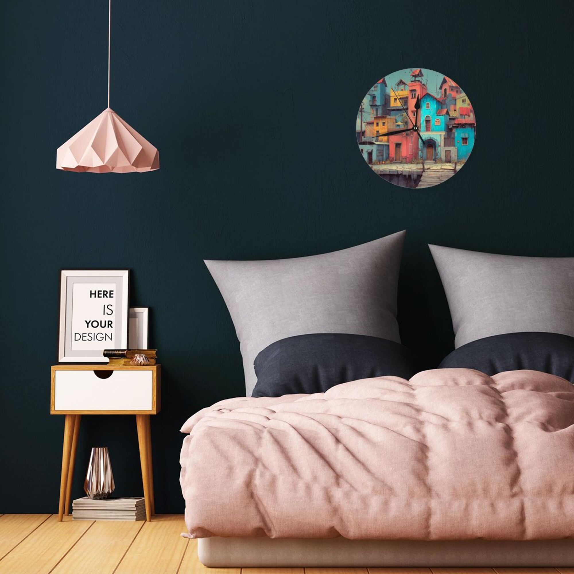 Creative Colorful Architecture Round Wall Clock – Artistic Home Decoration Clock for Living Room, Bedroom, Office – 25cm