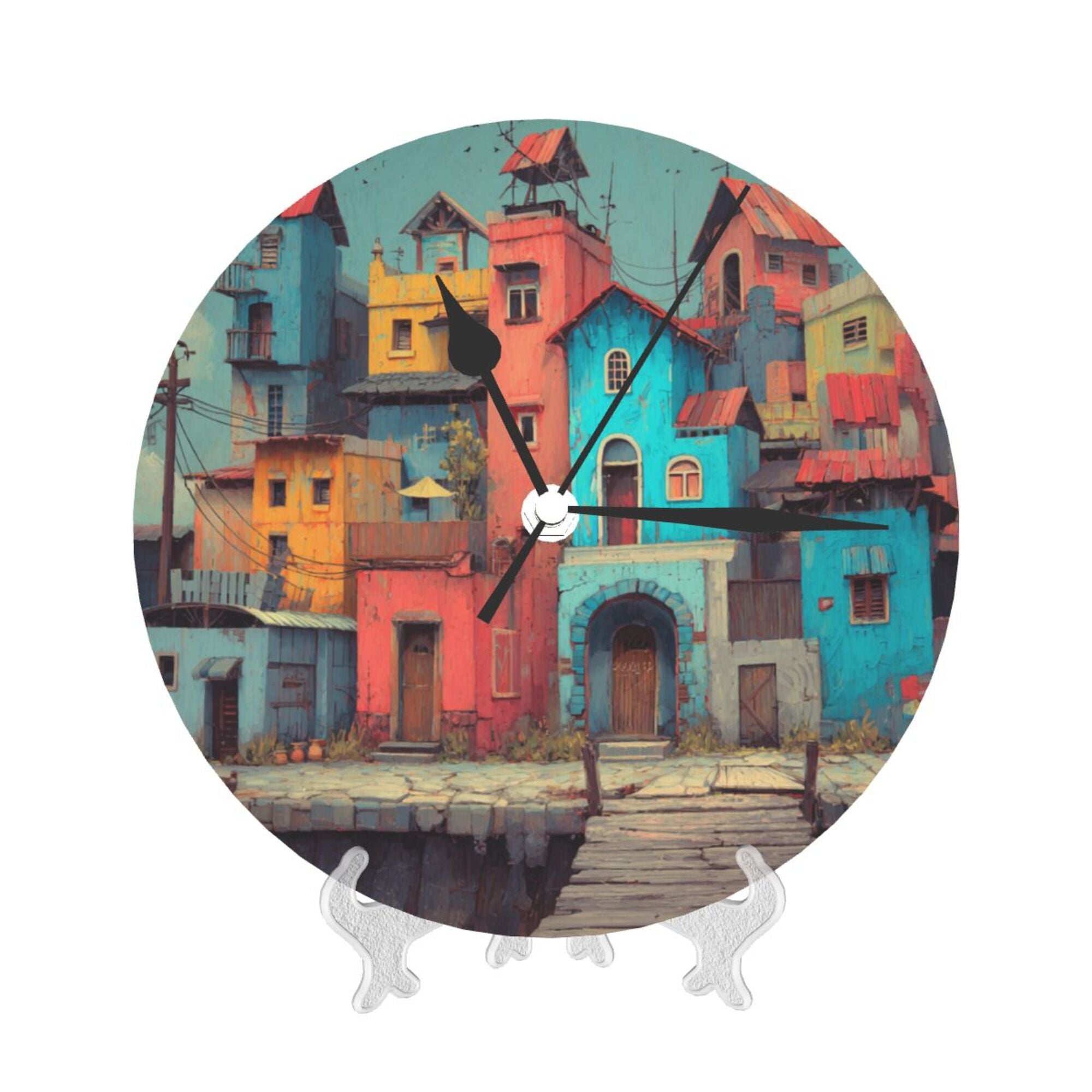 Creative Colorful Architecture Round Wall Clock – Artistic Home Decoration Clock for Living Room, Bedroom, Office – 25cm