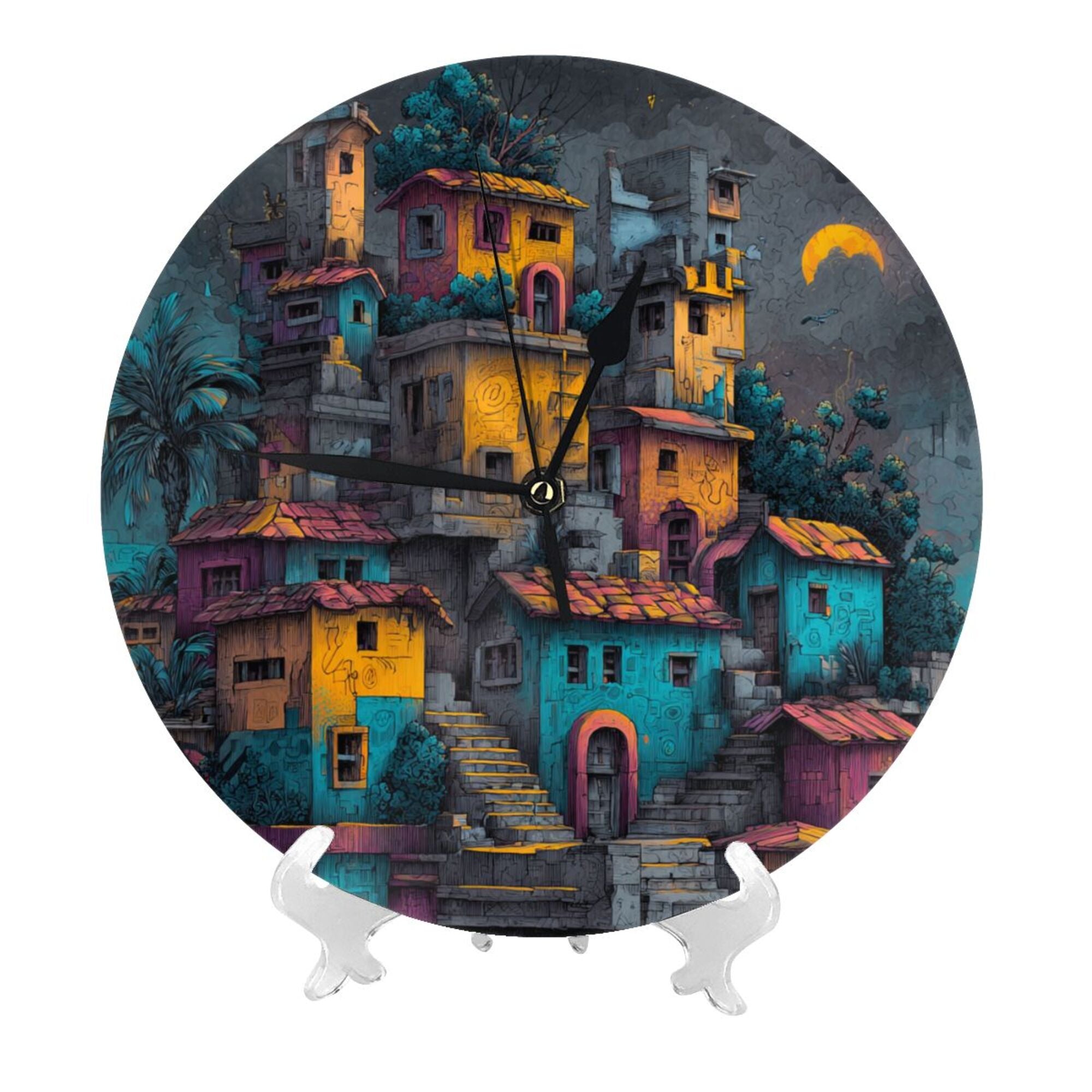 Colorful Architecture Design Round Wall Clock – Creative Silent Decorative Clock for Living Room, Bedroom, Study, and Office – 25cm