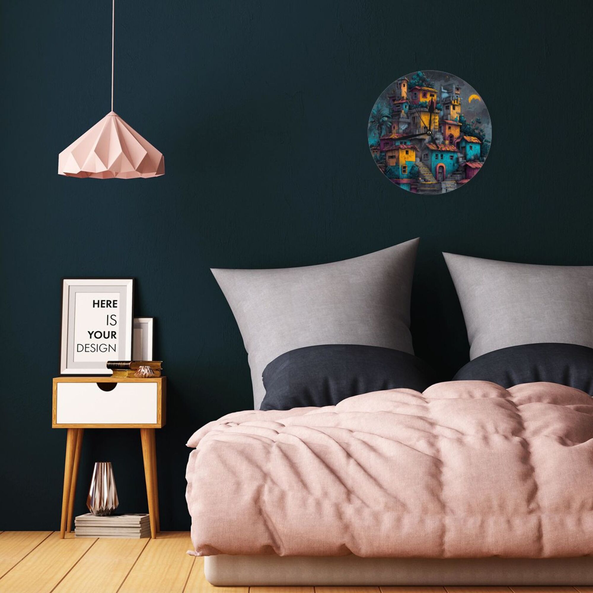 Colorful Architecture Design Round Wall Clock – Creative Silent Decorative Clock for Living Room, Bedroom, Study, and Office – 25cm