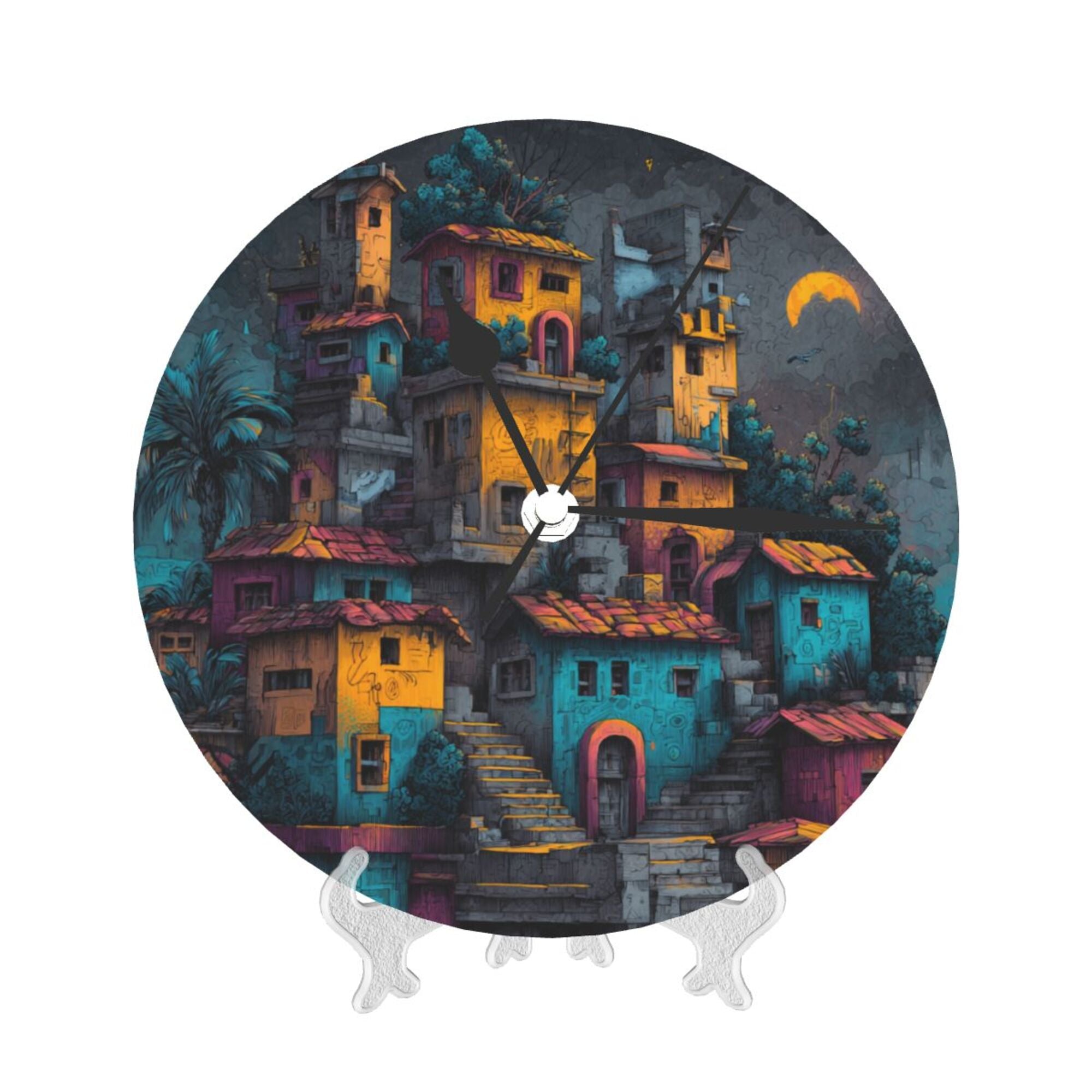 Colorful Architecture Design Round Wall Clock – Creative Silent Decorative Clock for Living Room, Bedroom, Study, and Office – 25cm